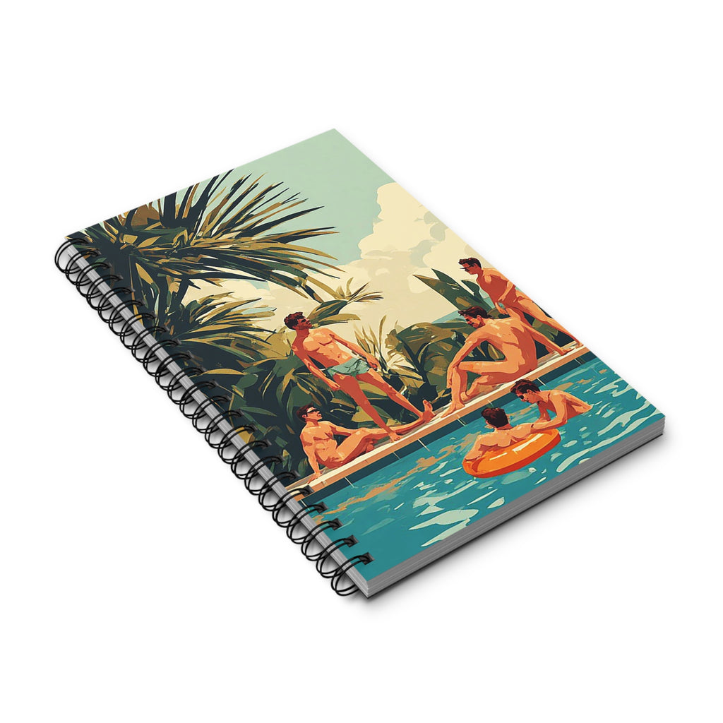 Poolside Vintage Swim Journal — Retro Beach Scene Spiral Notebook