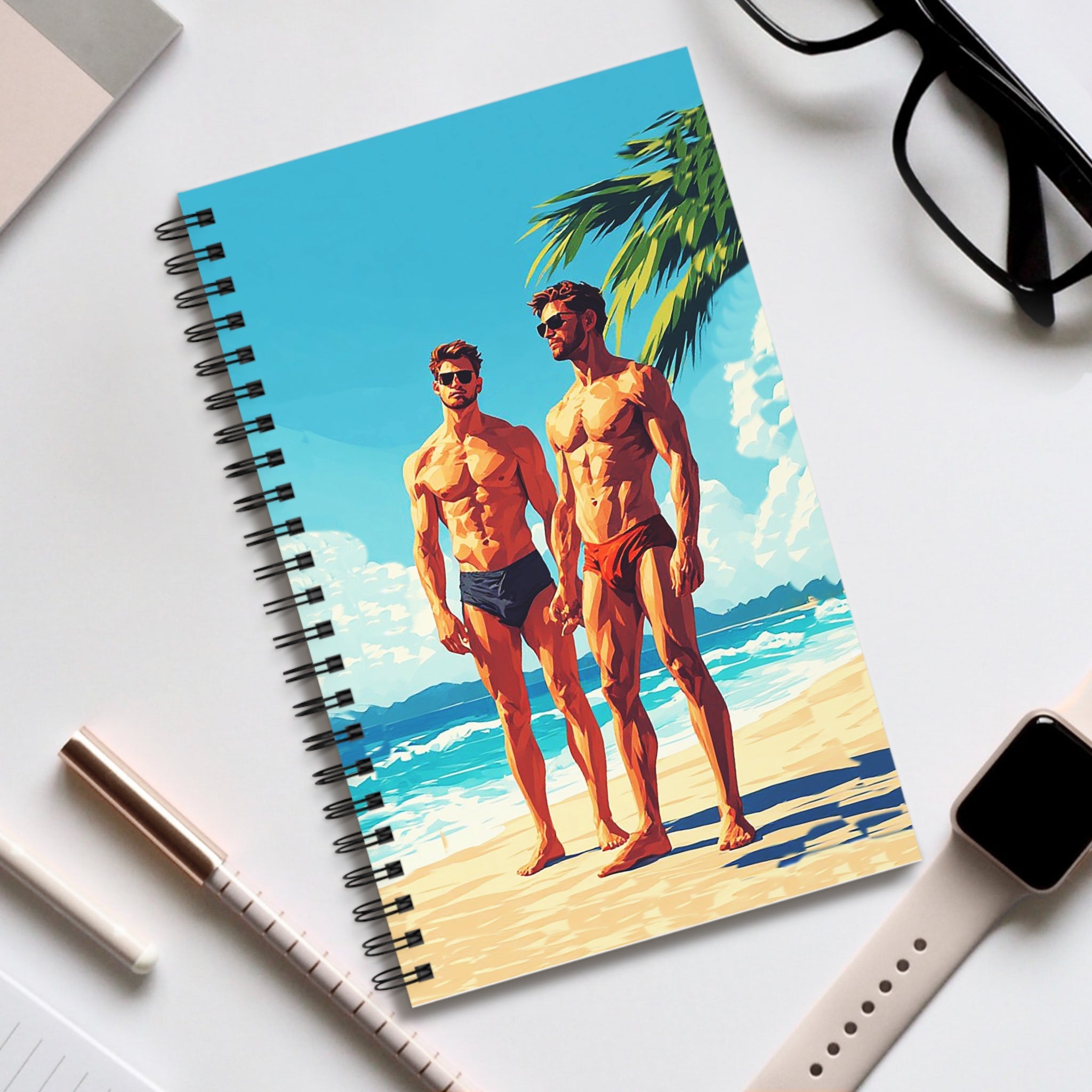 Beach Couple Spiral Journal — Sunlit Swimwear Illustration Notebook for Travel & Summer Notes