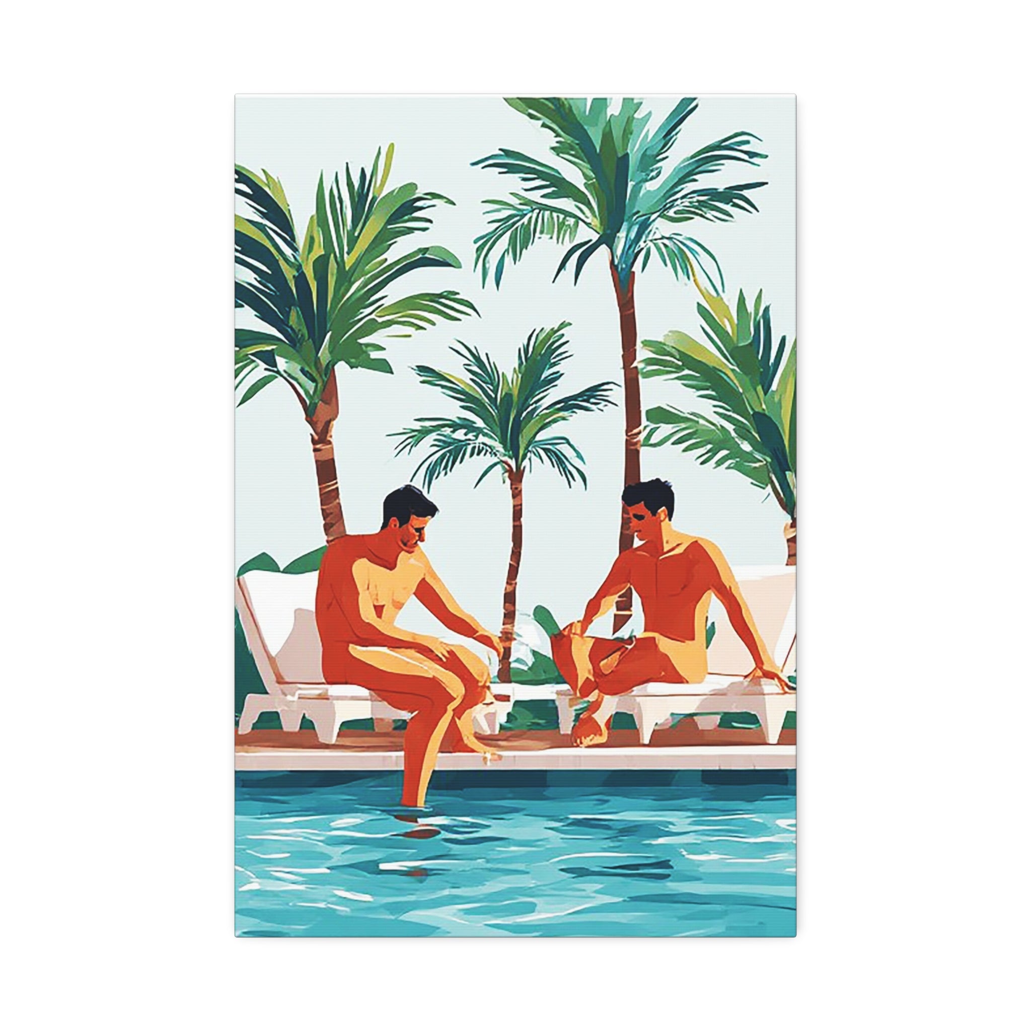 Palm Poolside Canvas Print — Vintage Tropical Resort Wall Art