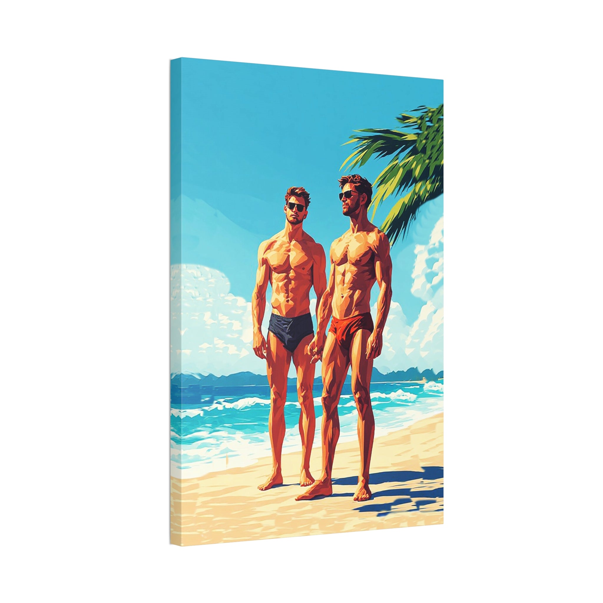 Beach Muscle Poster Canvas — Two Men Summer Swim Art (Stretched 1.5")