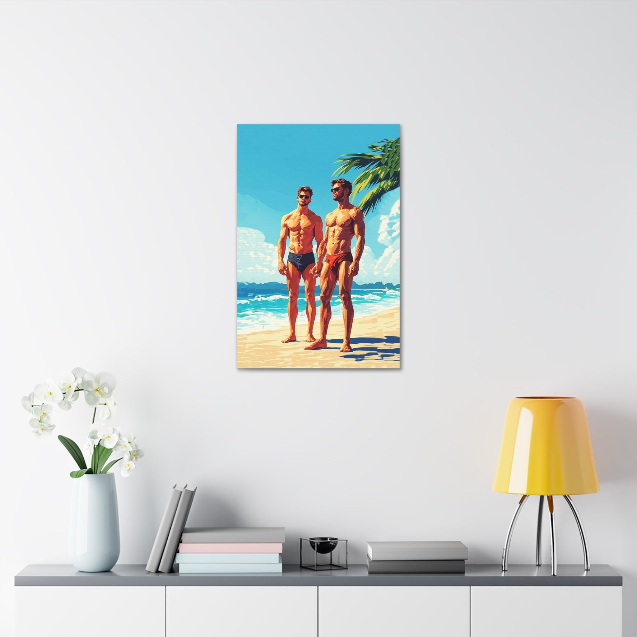 Beach Muscle Poster Canvas — Two Men Summer Swim Art (Stretched 1.5")