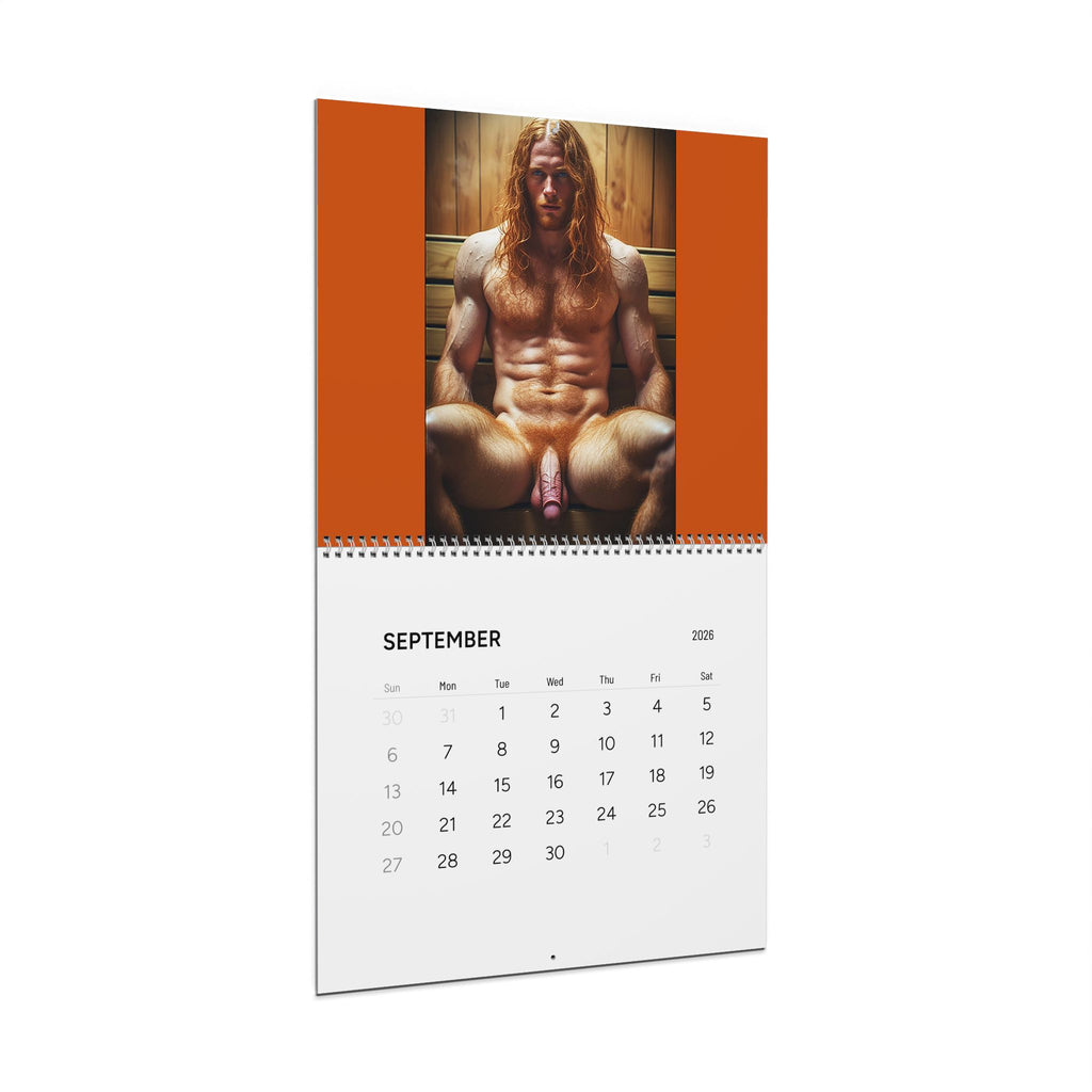 Nude Sauna Muscle Wall Calendar 2026 — Gay Men's Pinup 12-Month Calendar