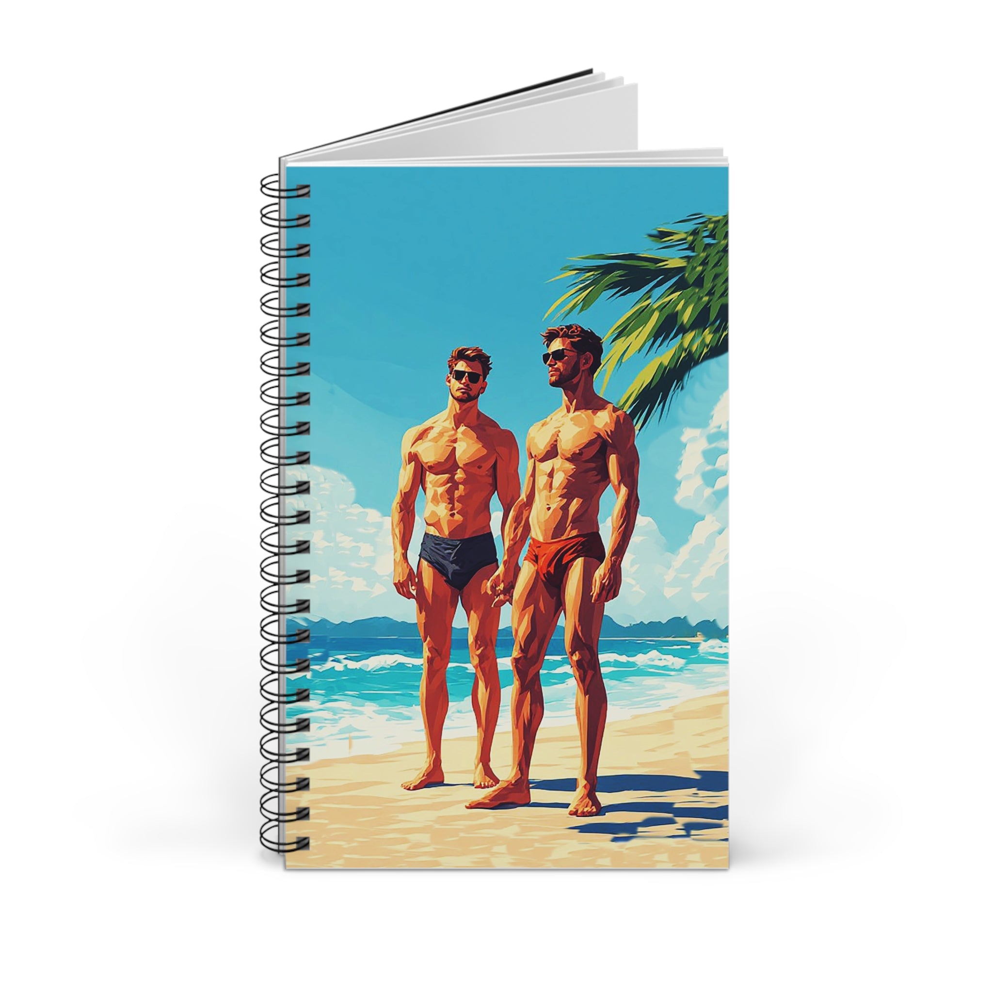 Beach Couple Spiral Journal — Sunlit Swimwear Illustration Notebook for Travel & Summer Notes