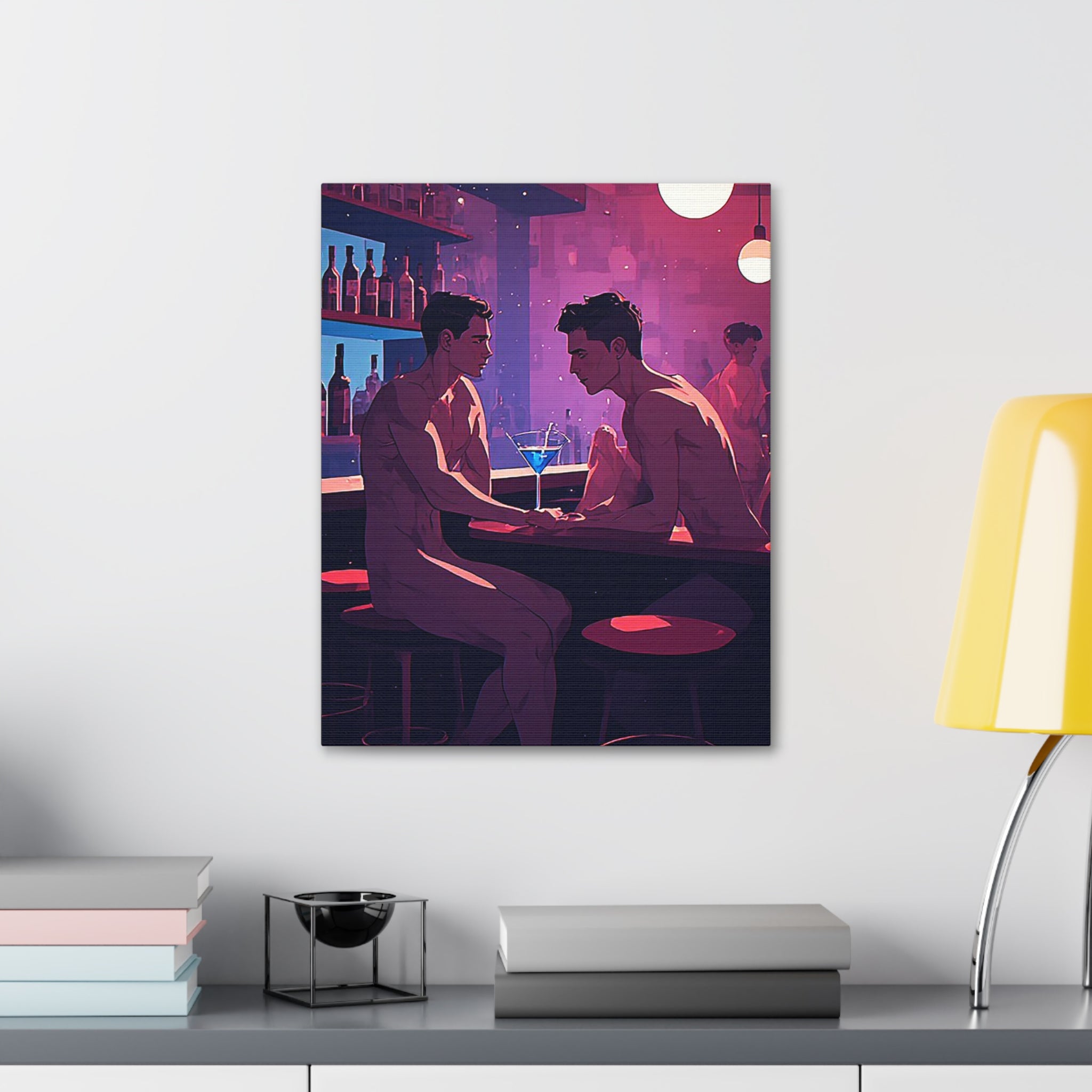Canvas Print — Neon Bar Night: Intimate Two Men Art Print