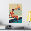 Poolside Retro Art Canvas — Midcentury Sunbathers Stretched Print
