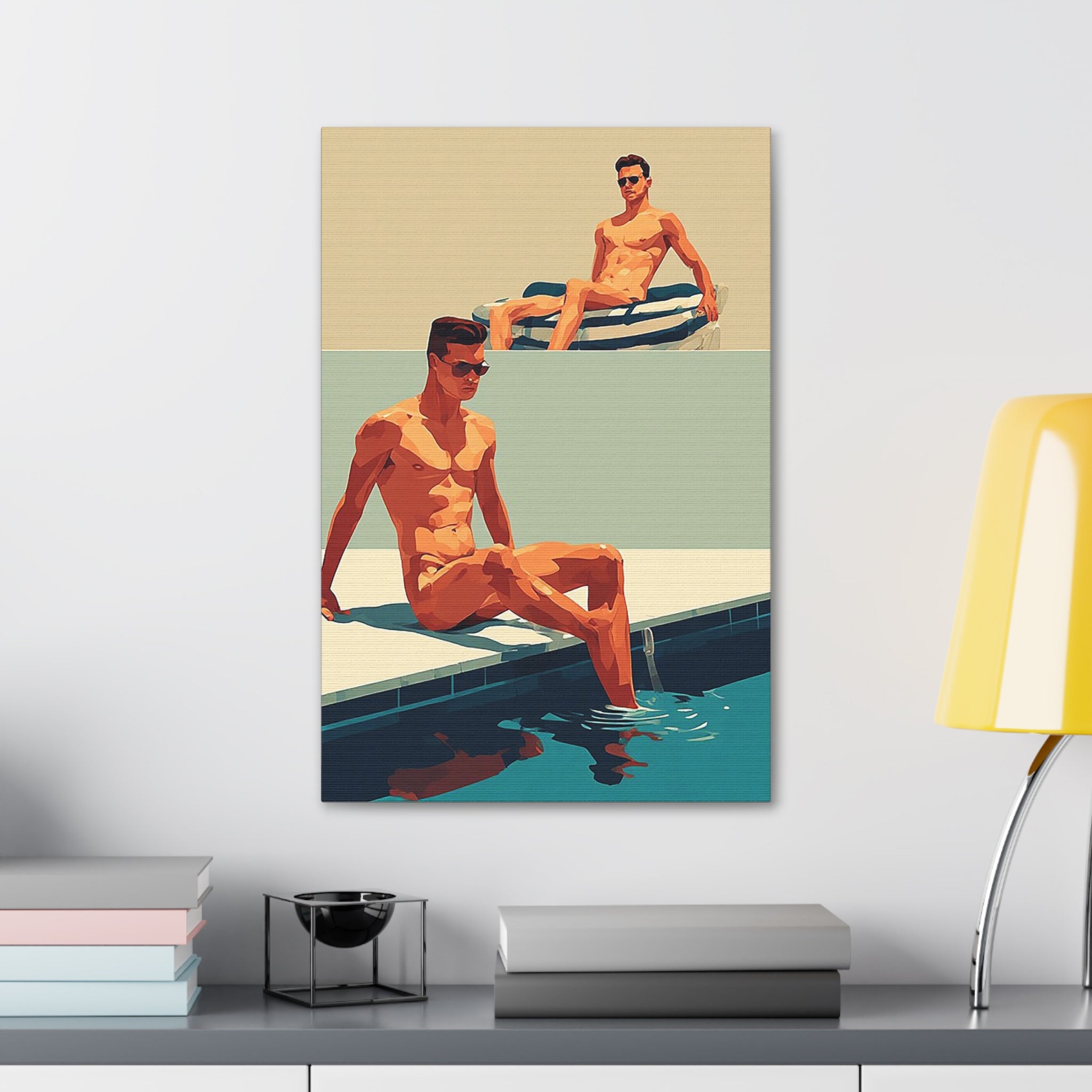 Poolside Retro Art Canvas — Midcentury Sunbathers Stretched Print
