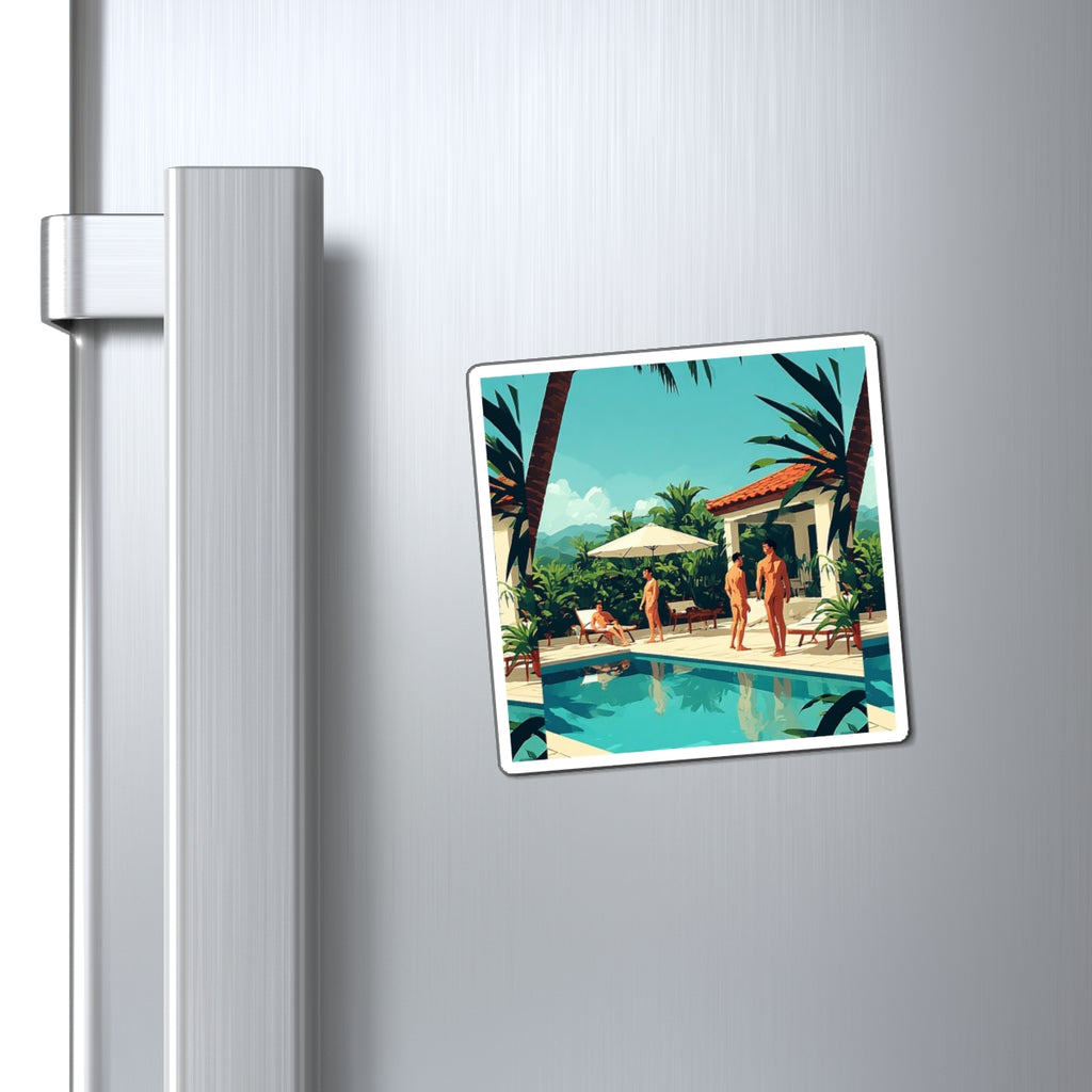 Retro Poolside Magnet — Tropical Villa Summer Vibes Refrigerator Décor