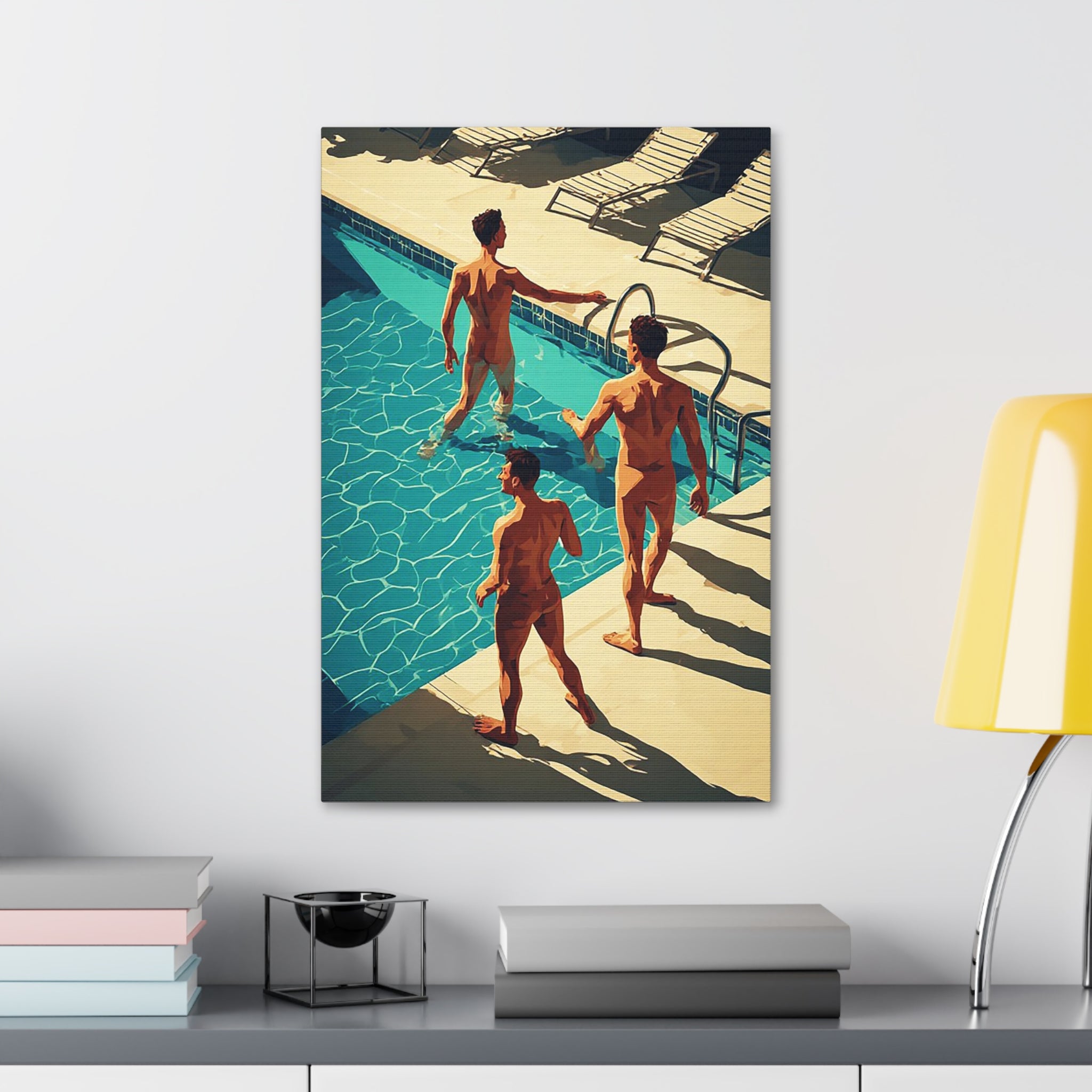 Retro Poolside Canvas Print — Midcentury Men by the Pool Stretched 1.5"