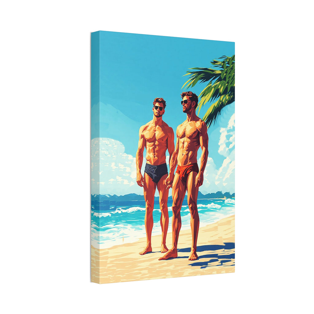 Beach Muscle Poster Canvas — Two Men Summer Swim Art (Stretched 1.5")