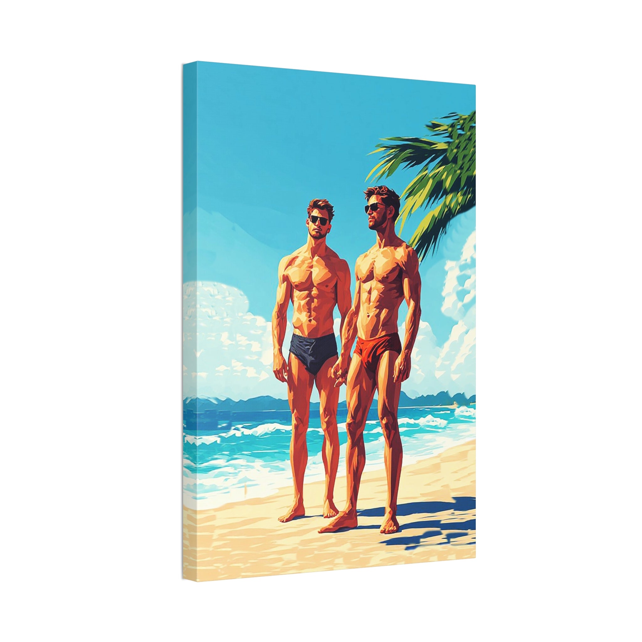 Beach Muscle Poster Canvas — Two Men Summer Swim Art (Stretched 1.5")