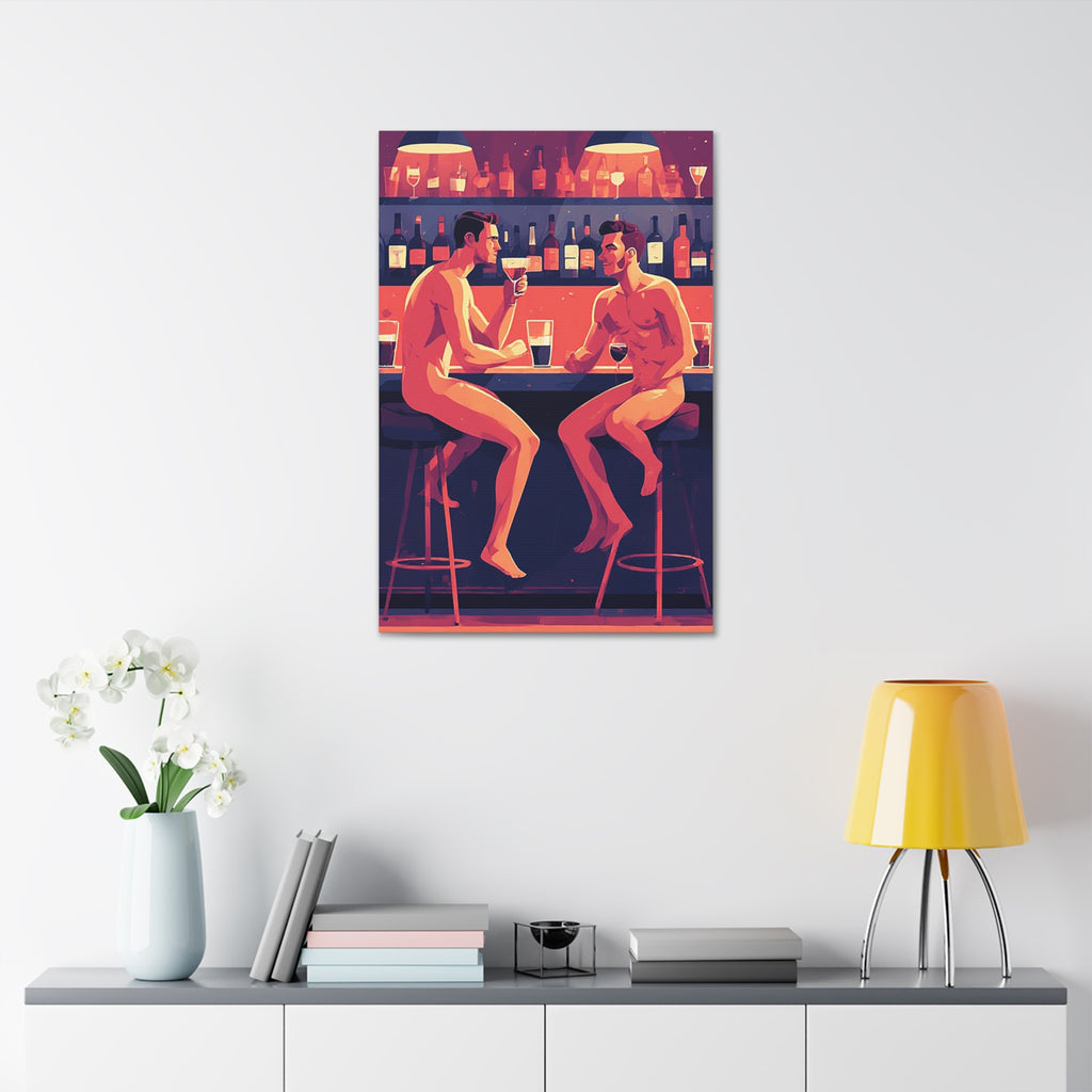 Canvas Print — Nude Men at Bar Illustration, Romantic Gay Art Decor