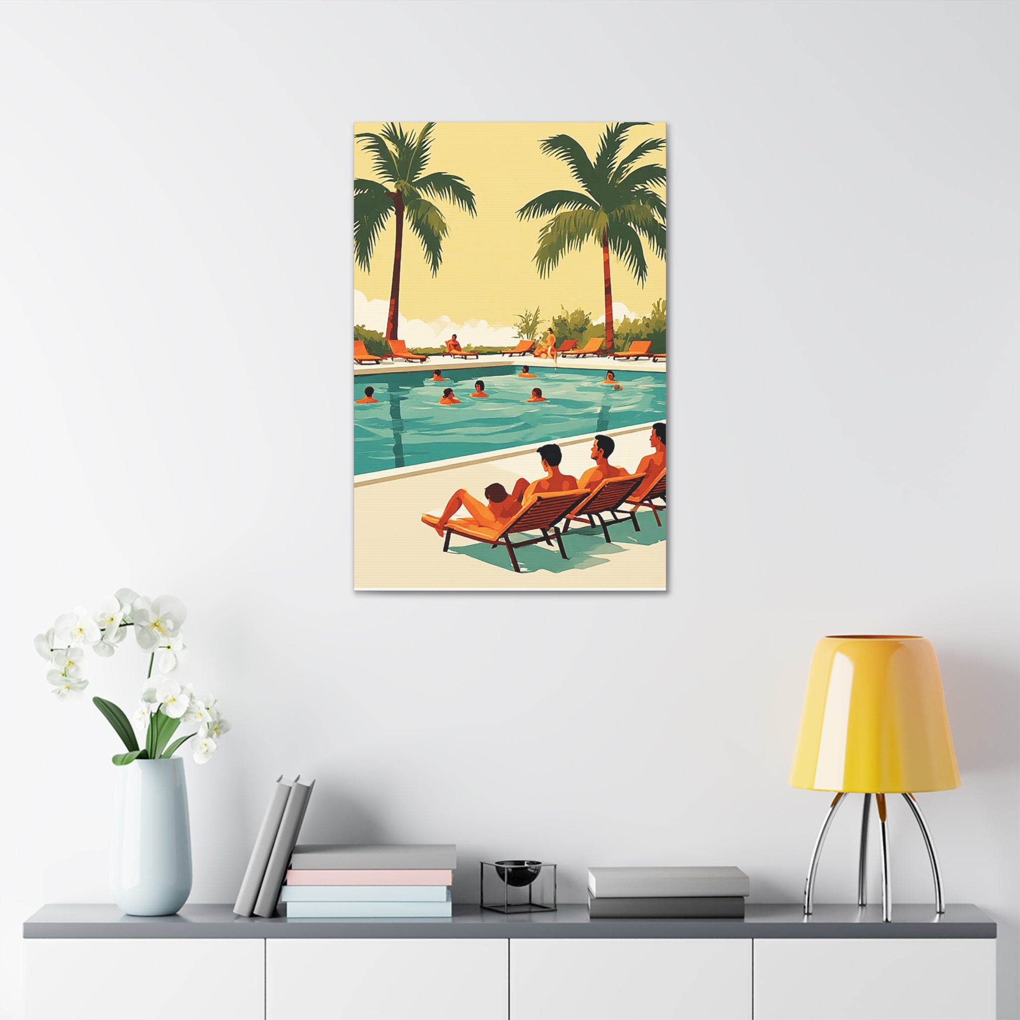 Retro Poolside Canvas Print – Tropical Resort Wall Art