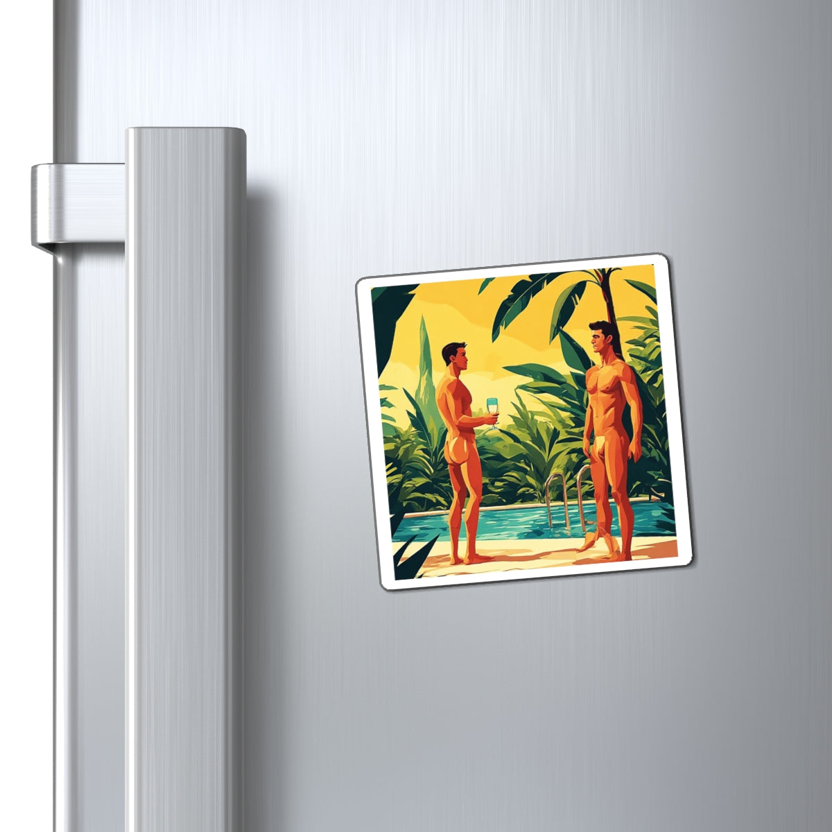 Tropical Poolside Magnet — Retro Male Figure Art Refrigerator Sticker