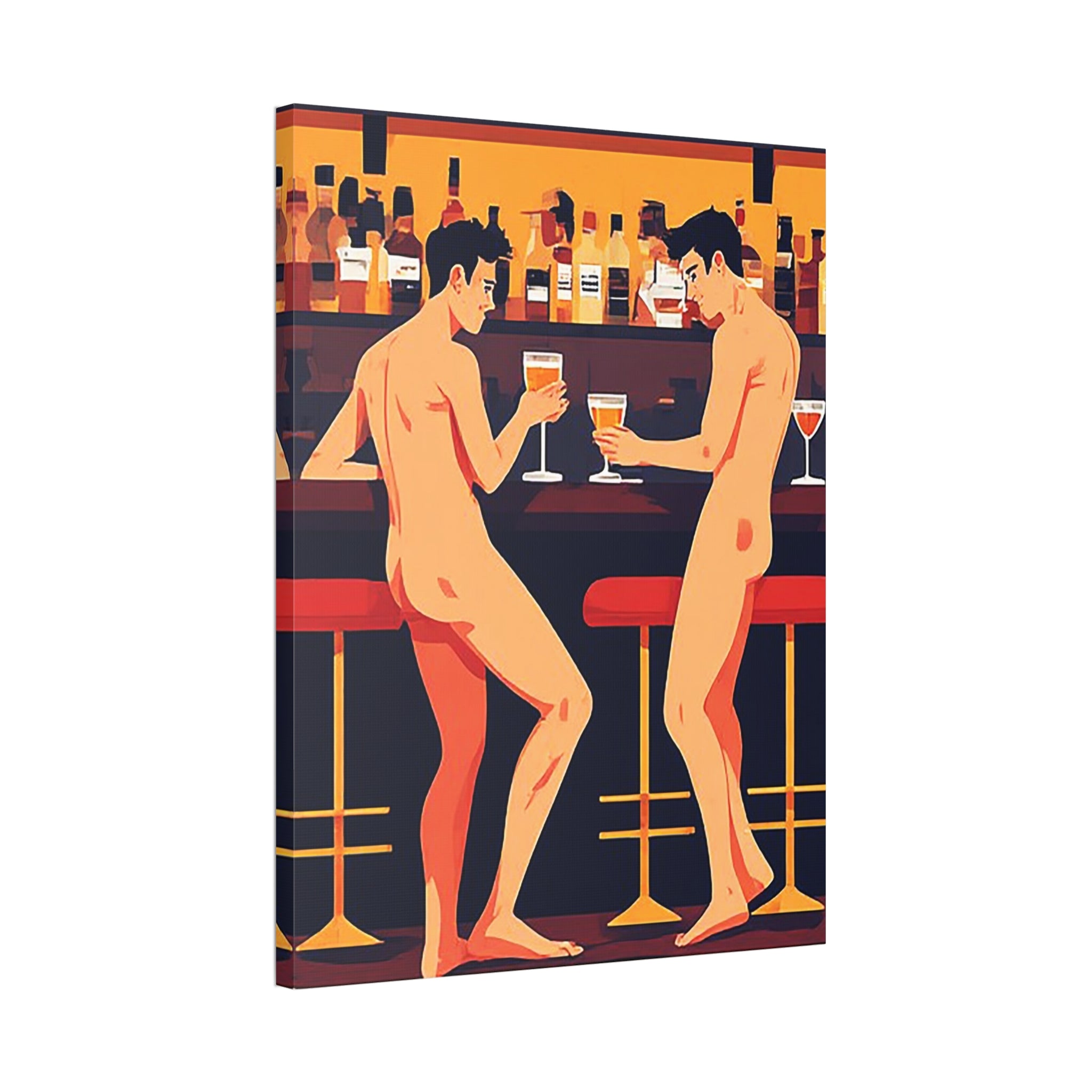 Naked Men at the Bar Canvas Stretched Art Print