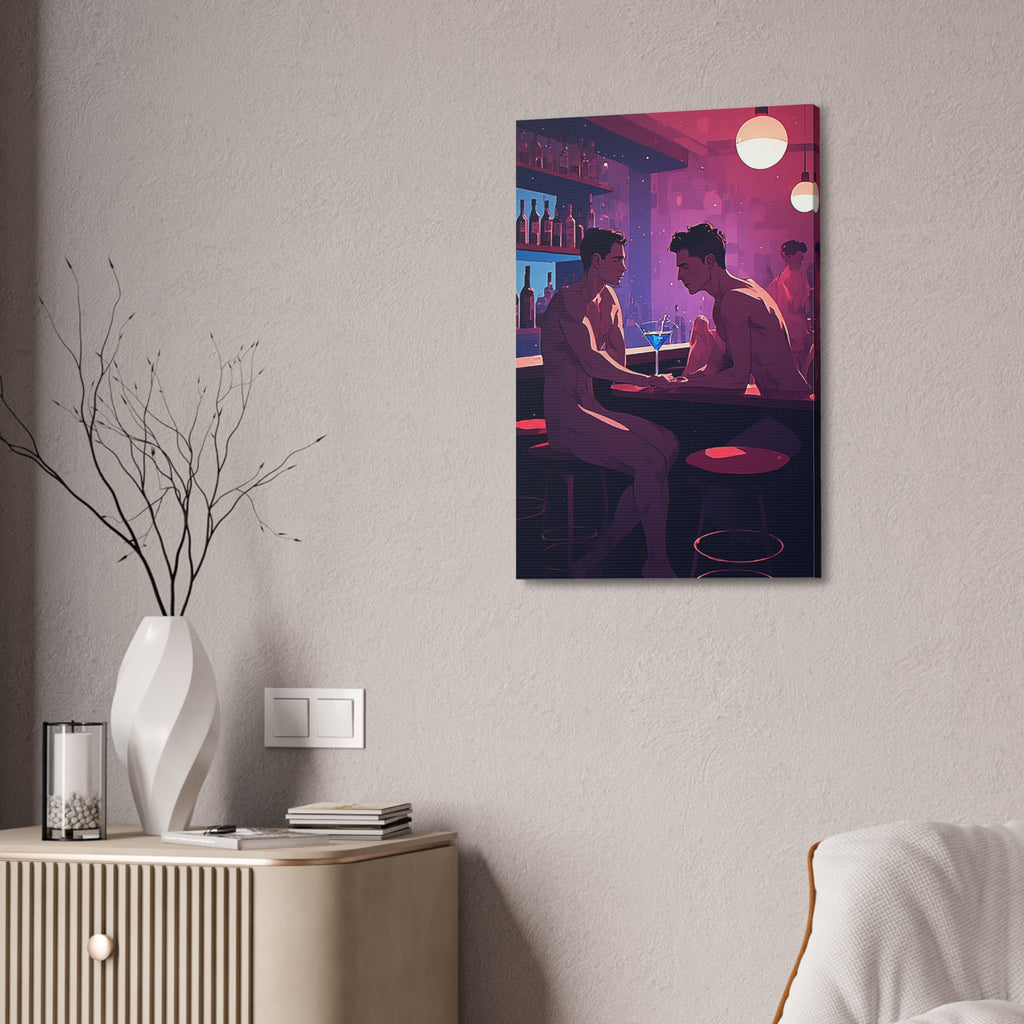 Canvas Print — Neon Bar Night: Intimate Two Men Art Print