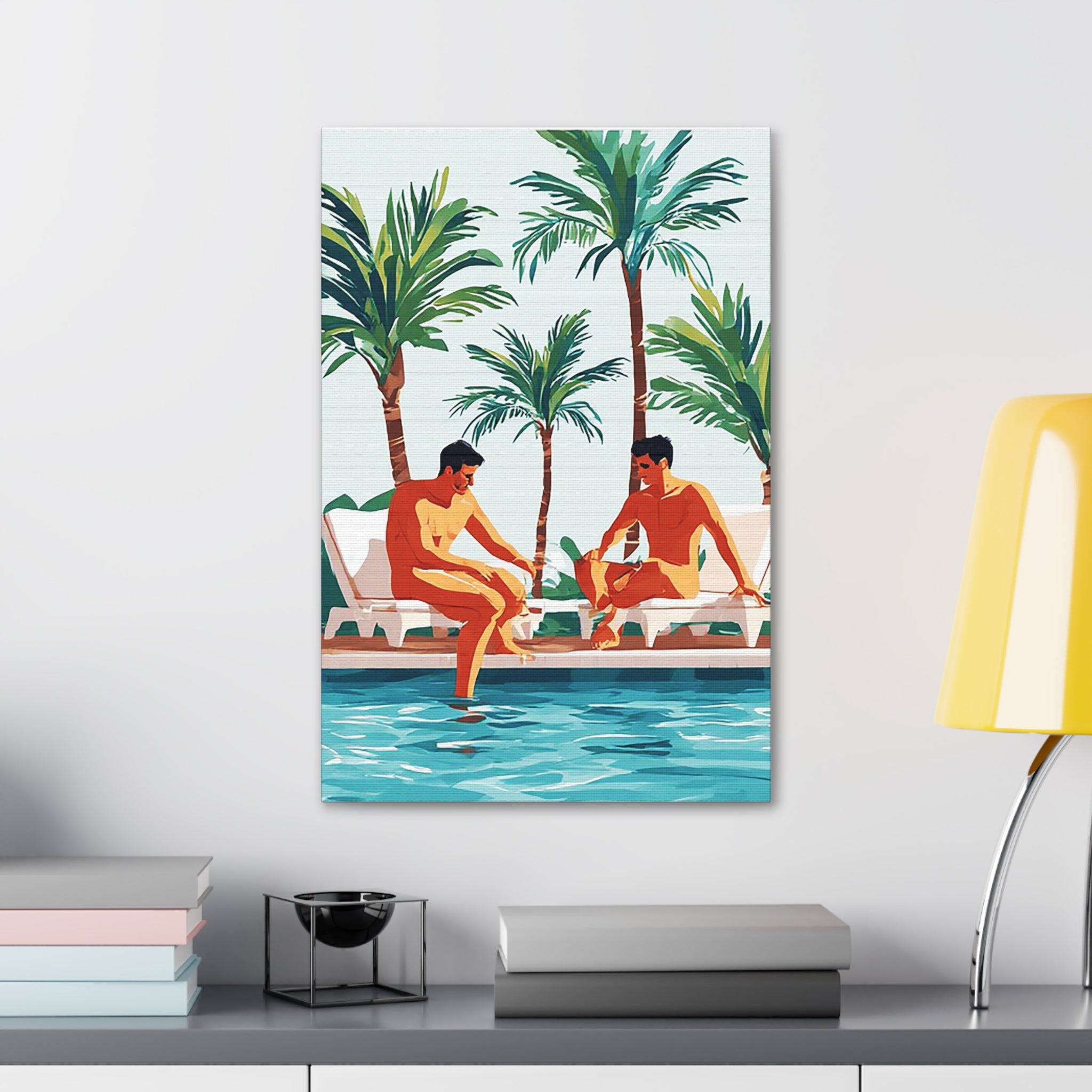 Palm Poolside Canvas Print — Vintage Tropical Resort Wall Art