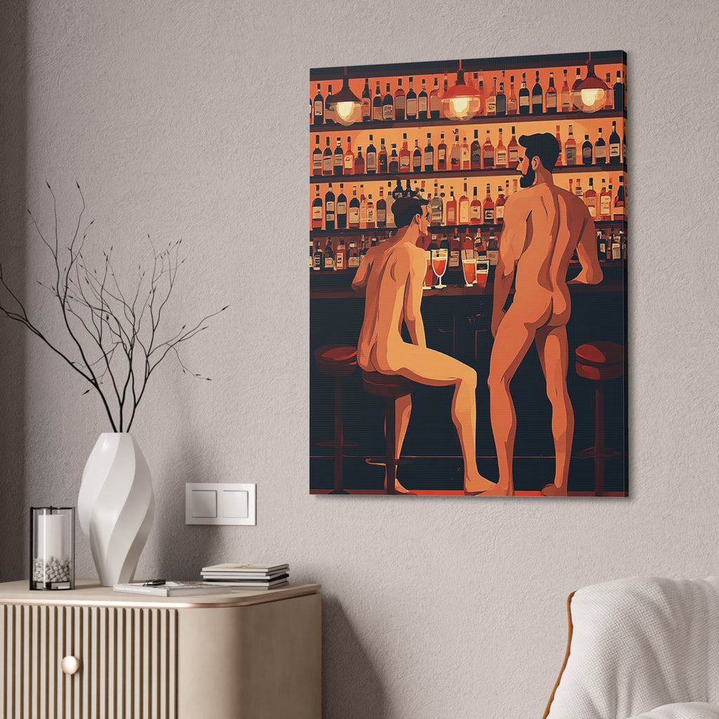 Canvas Art — Nude Men at Bar Stretched Canvas Print