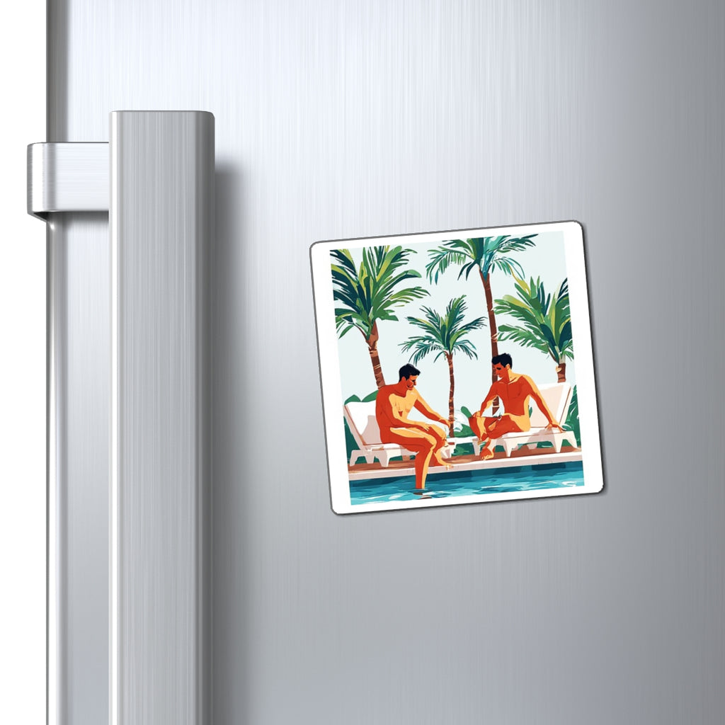 Beach Poolside Magnet – Retro Palm Trees & Pool Loungers