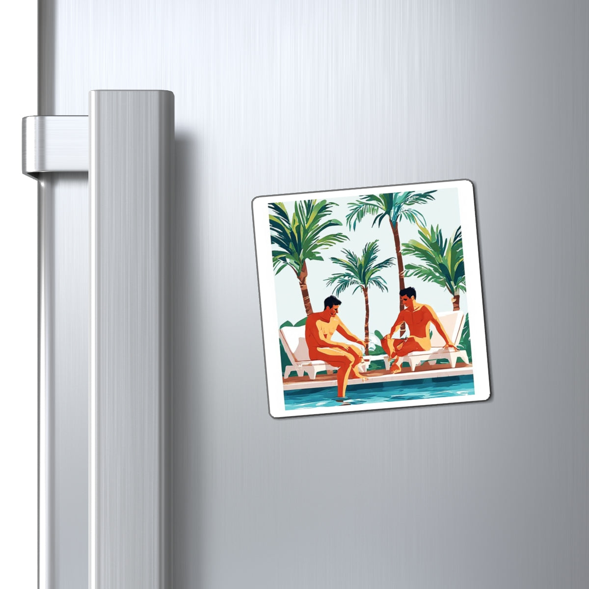 Beach Poolside Magnet – Retro Palm Trees & Pool Loungers