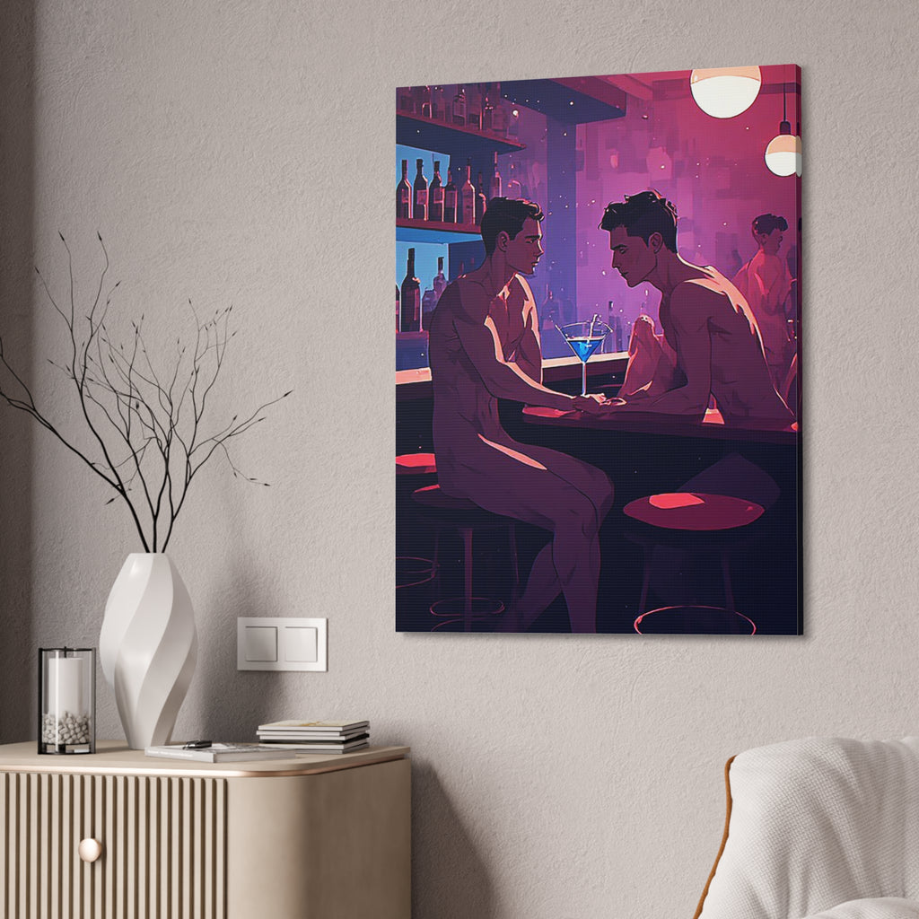 Canvas Print — Neon Bar Night: Intimate Two Men Art Print