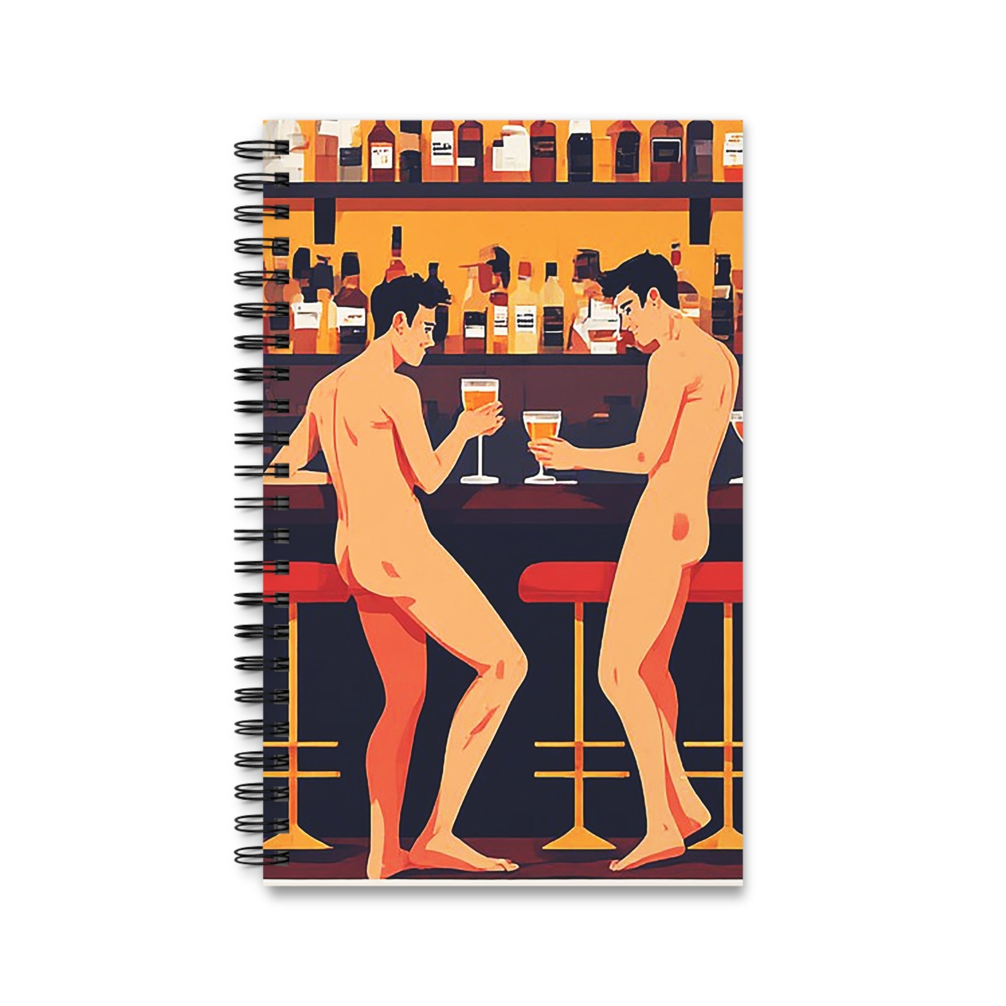 Naked at the Bar Spiral Journal — Retro Cocktail Illustration Notebook