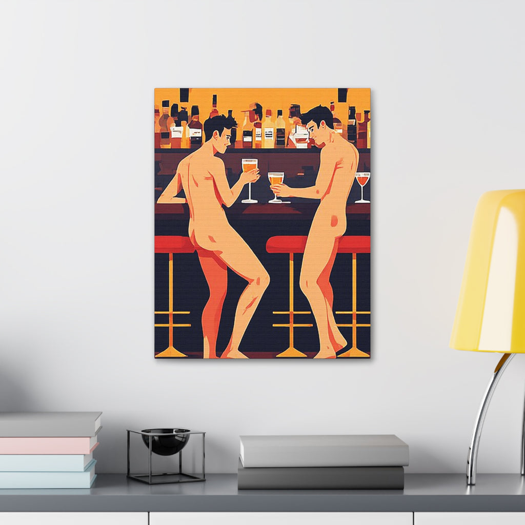 Naked Men at the Bar Canvas Stretched Art Print