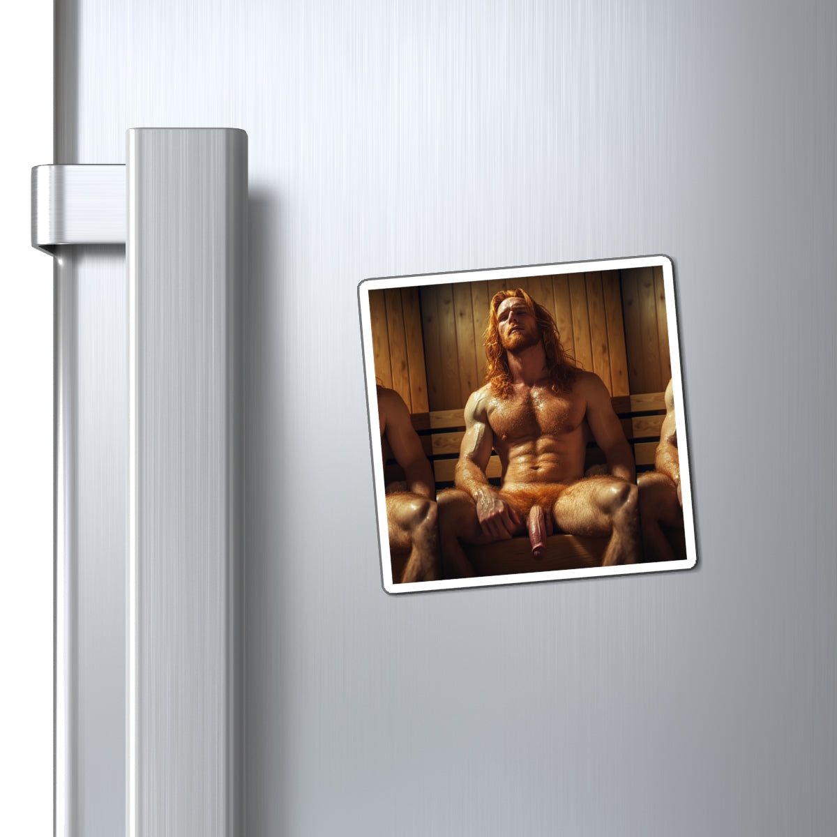 Adult Sauna Photo Magnet — Sexy Redhead Male Art Refrigerator Magnet