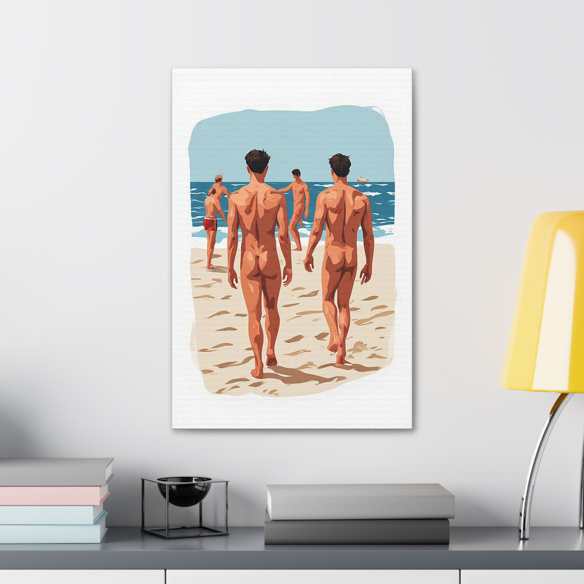 Canvas Wall Art – Beach Scene of Men Walking on Shore (Stretched Canvas)
