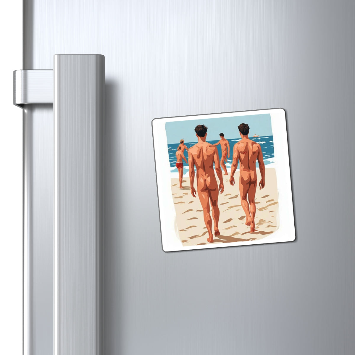 Beach Guys Magnet — Vintage Nude Beach Scene Refrigerator Magnet