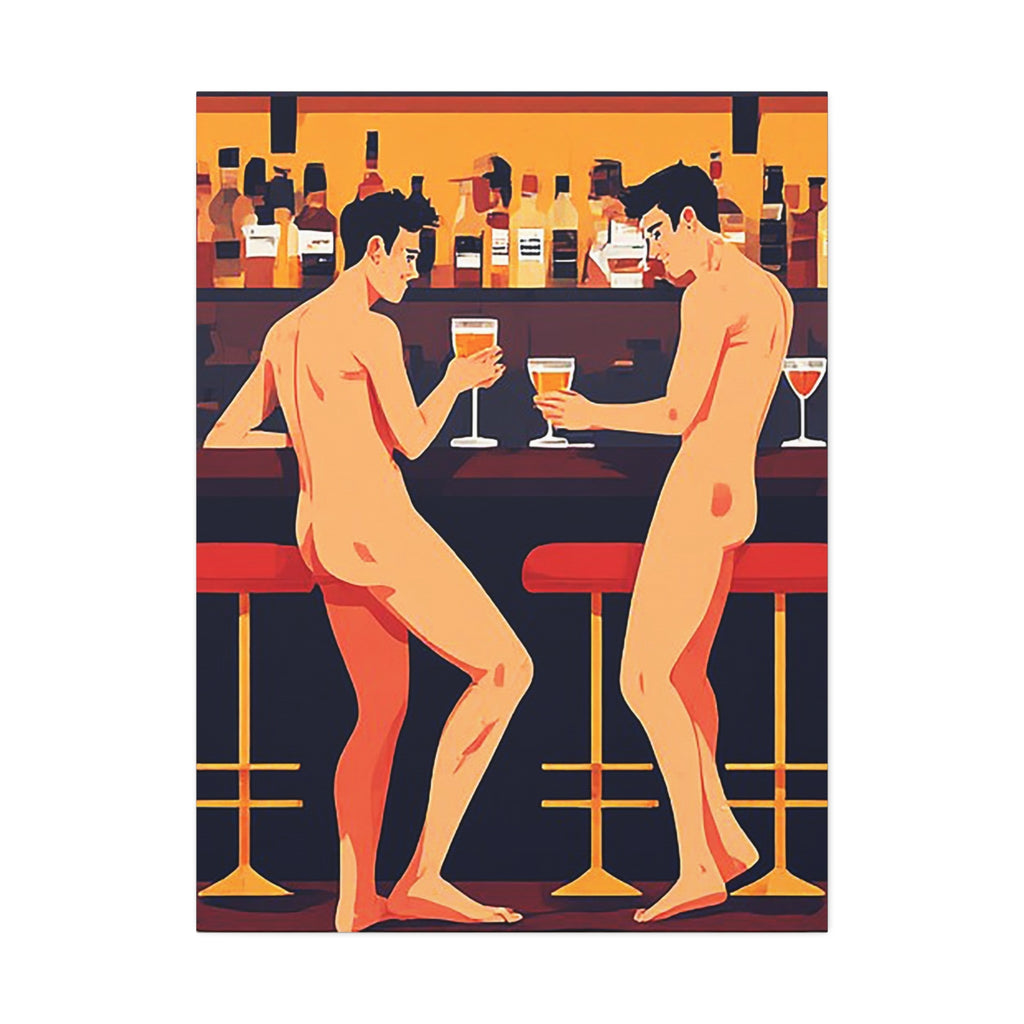 Naked Men at the Bar Canvas Stretched Art Print