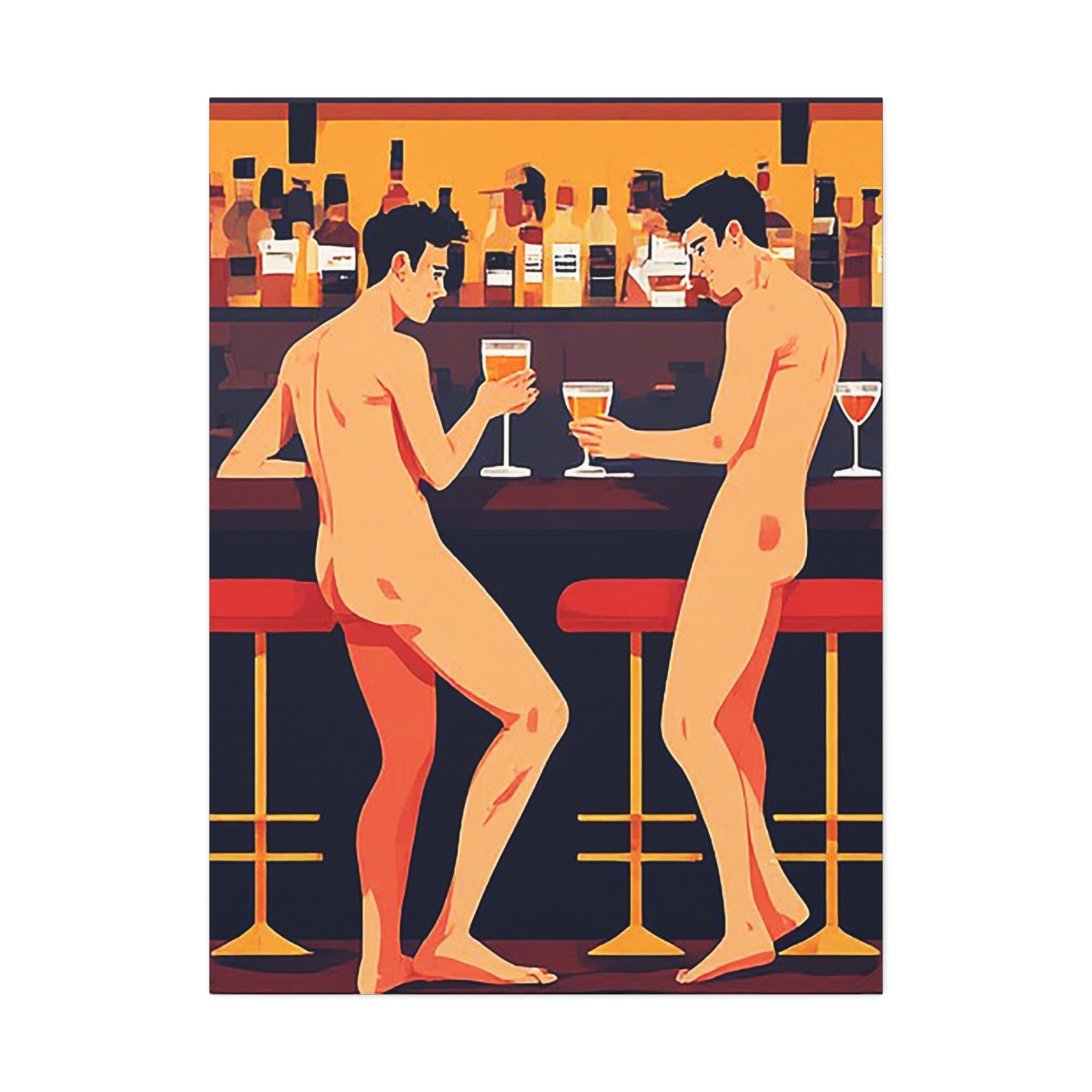 Naked Men at the Bar Canvas Stretched Art Print