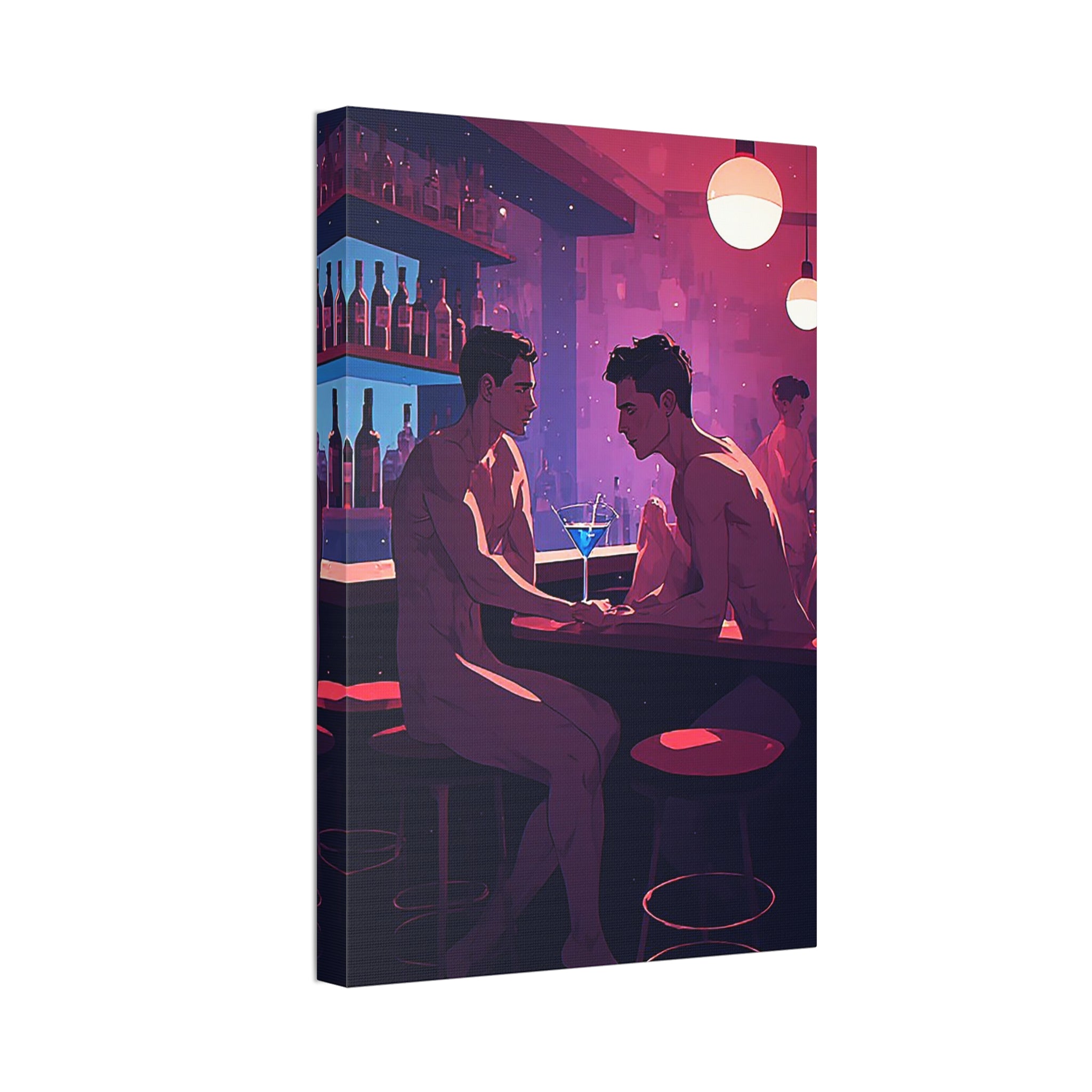 Canvas Print — Neon Bar Night: Intimate Two Men Art Print