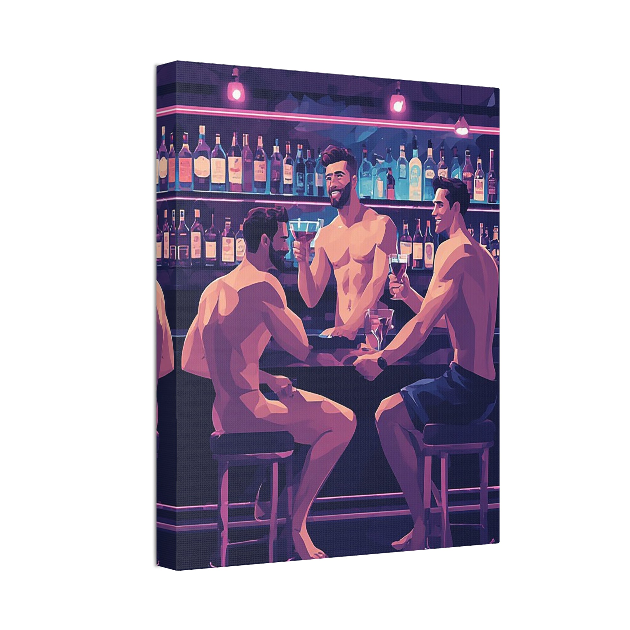 Naked Bartenders Canvas Print – Men at the Bar Stretched Wall Art