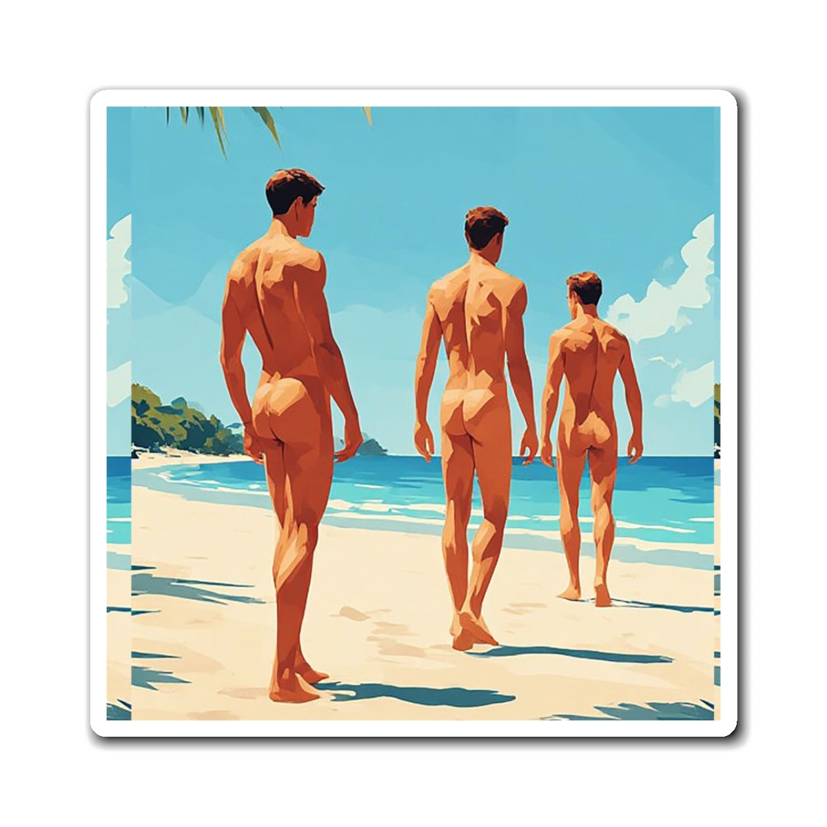 Beach Walk Magnet — Vintage Retro Men on Beach Refrigerator Sticker