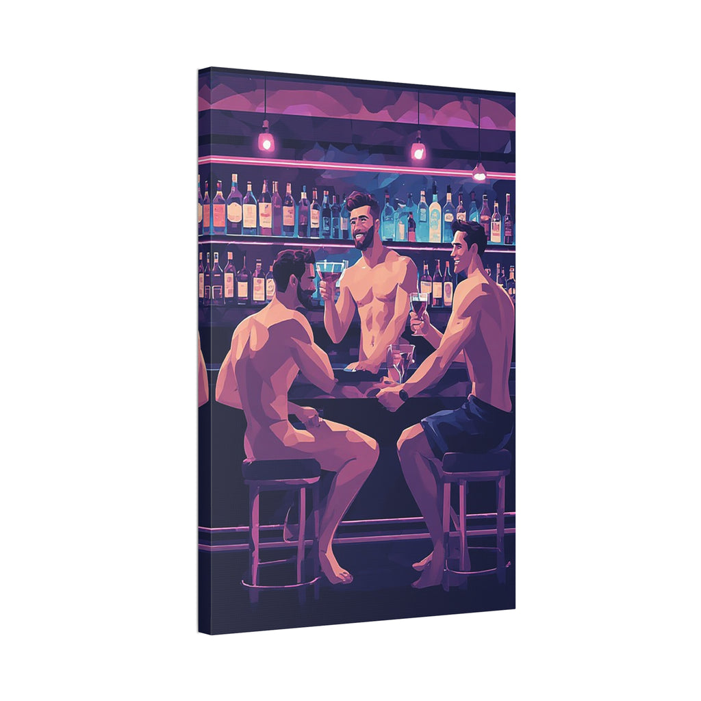 Naked Bartenders Canvas Print – Men at the Bar Stretched Wall Art