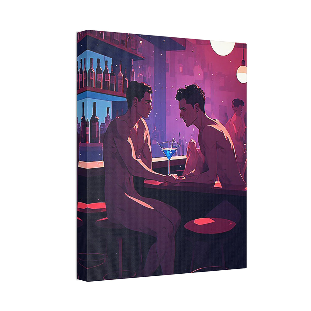 Canvas Print — Neon Bar Night: Intimate Two Men Art Print