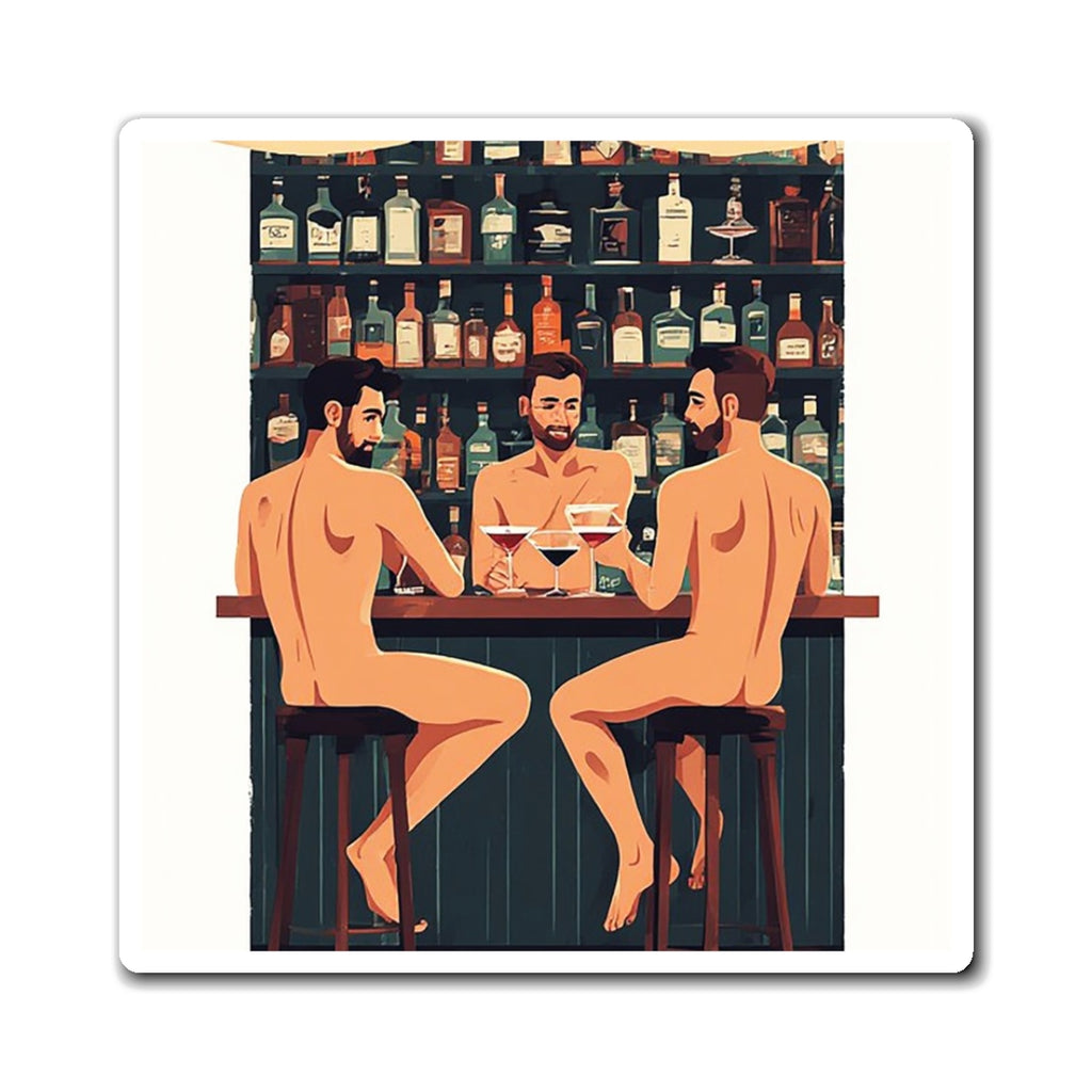 Naked Bartenders Bar Scene Magnet — Funny LGBTQ+ Refrigerator Decor