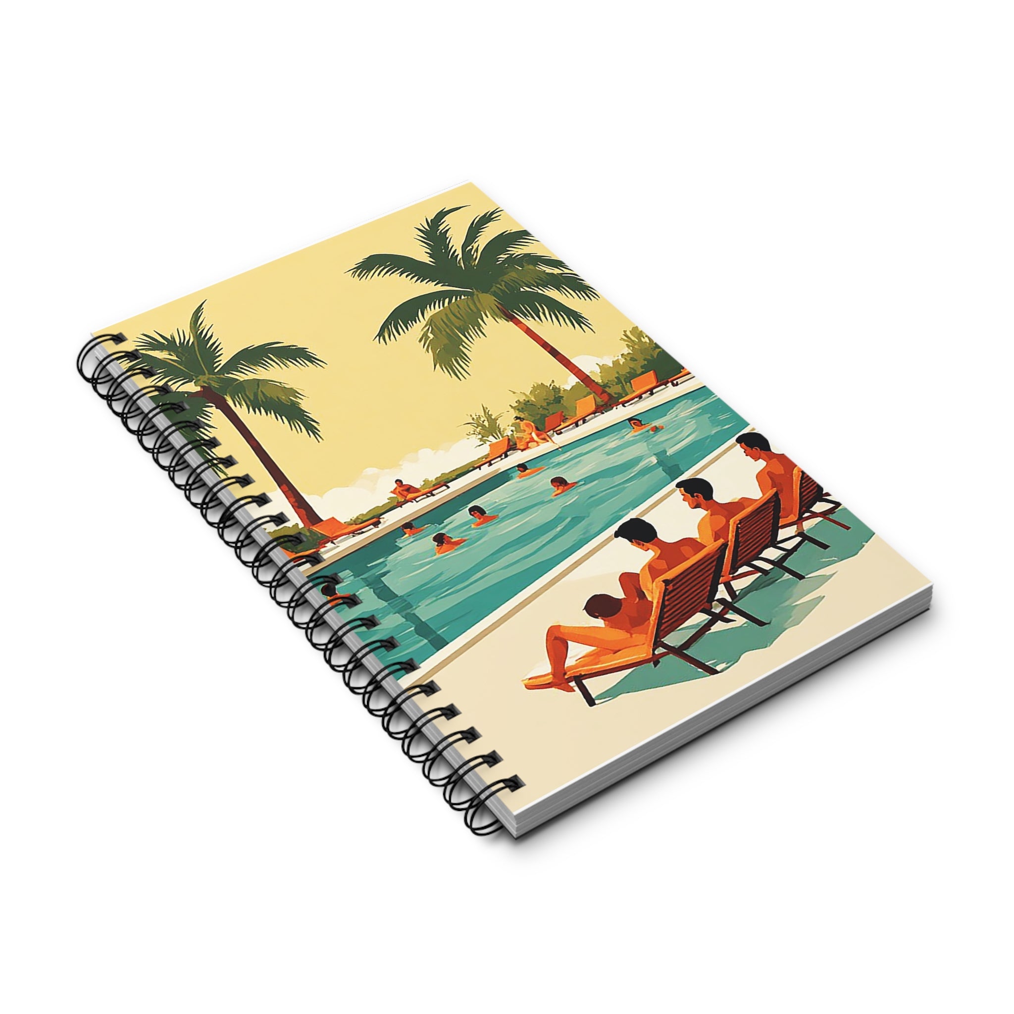 Tropical Poolside Spiral Journal — Retro Palm Beach Notebook for Travel, Summer Notes & Vacation Planning