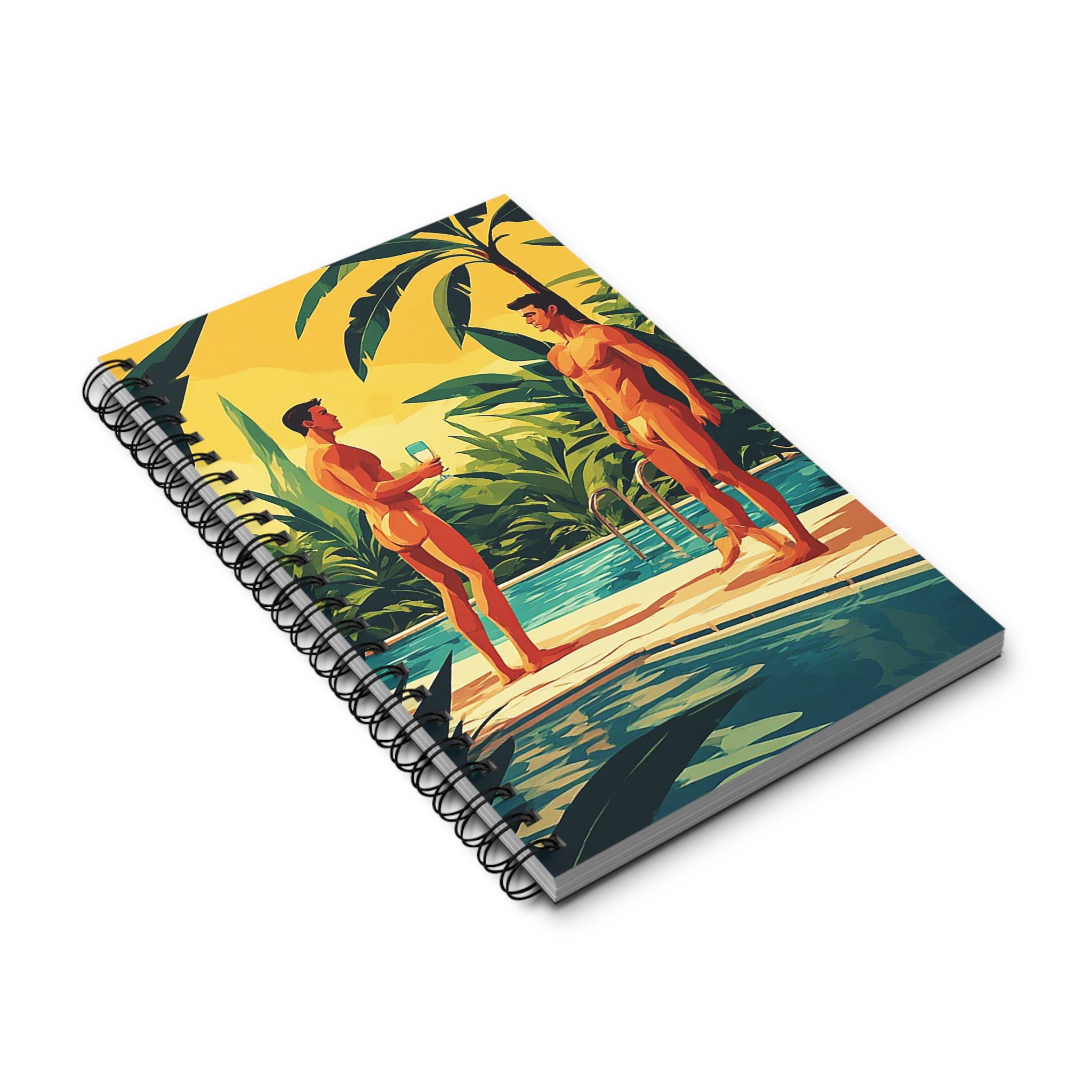 Tropical Poolside Spiral Journal — Vintage Male Figure Illustration