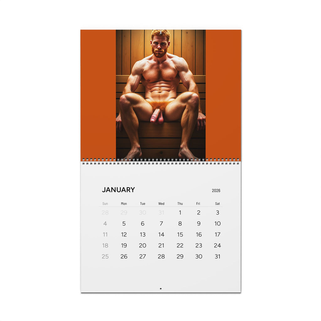 Nude Sauna Muscle Wall Calendar 2026 — Gay Men's Pinup 12-Month Calendar