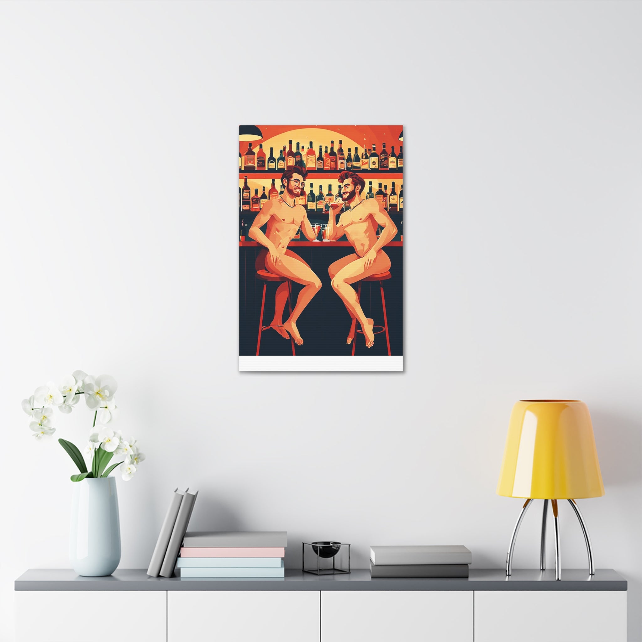 Nude Bar Buddies Canvas Print — Playful Gay Art Stretched Wall Decor