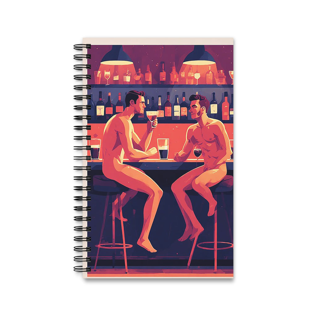 Naked Night Out Spiral Journal — Gay Bar Illustration Notebook