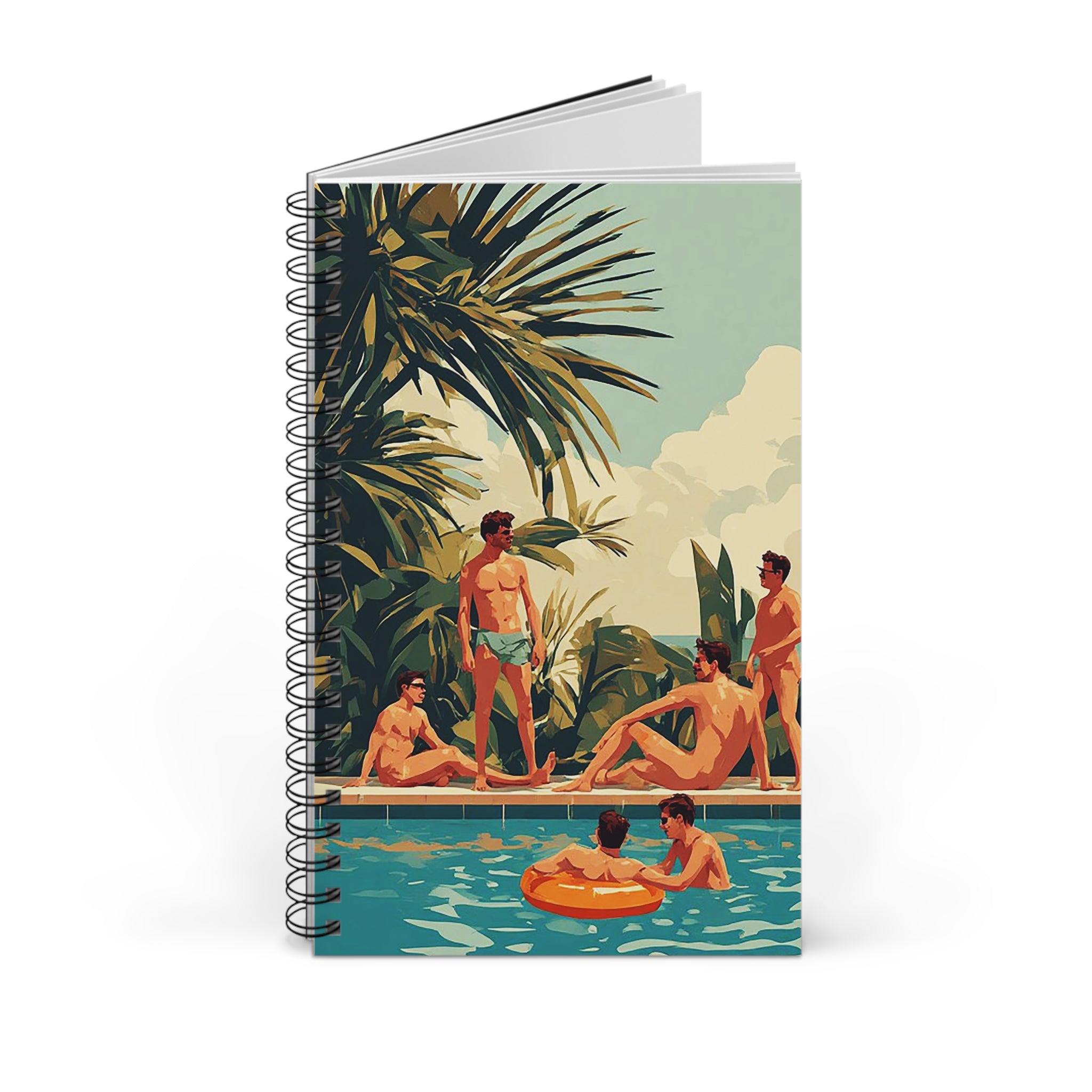 Poolside Vintage Swim Journal — Retro Beach Scene Spiral Notebook