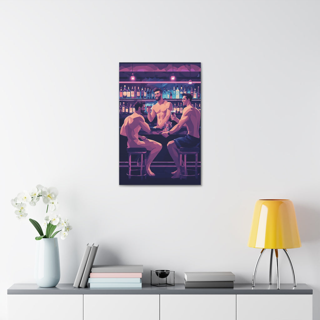 Naked Bartenders Canvas Print – Men at the Bar Stretched Wall Art