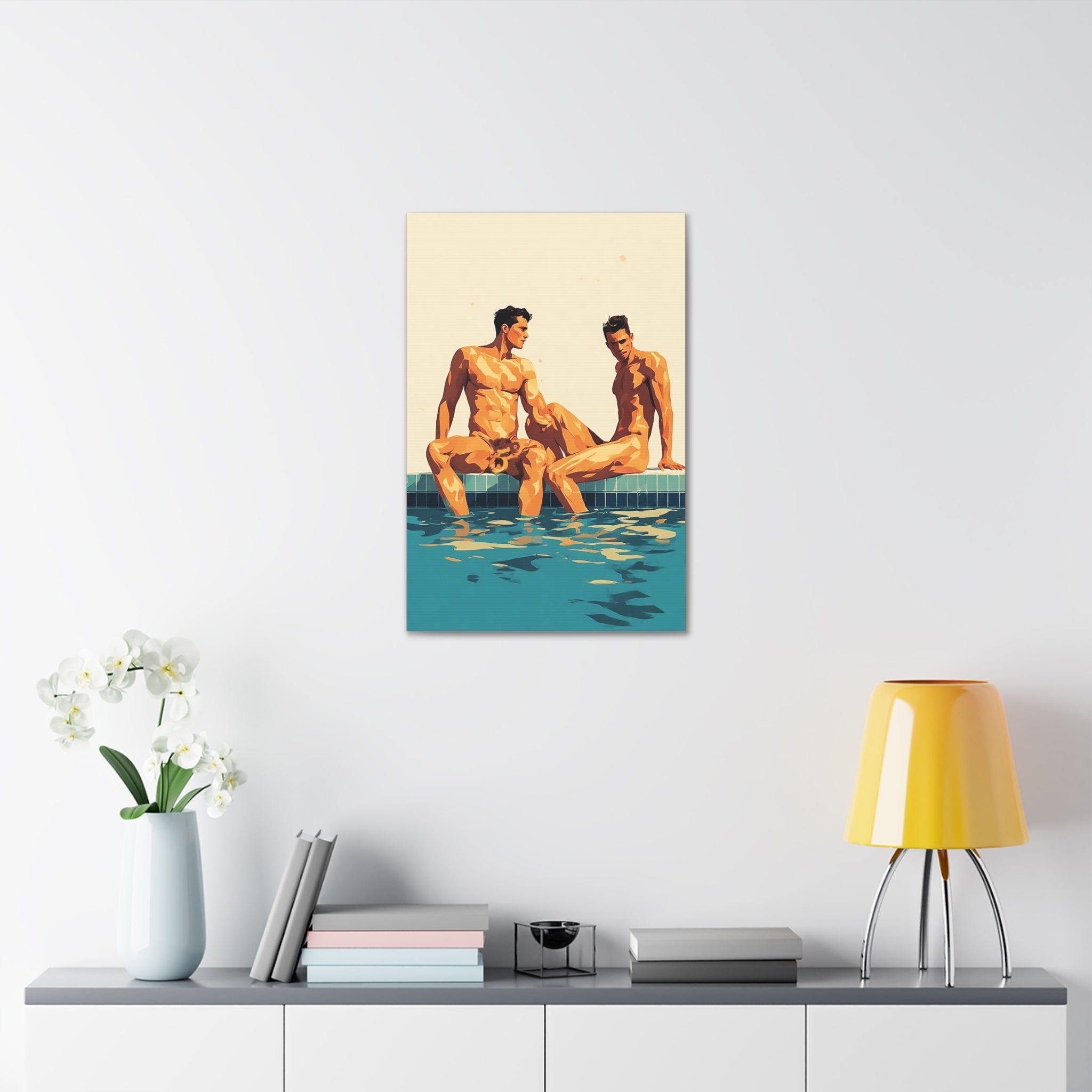 Poolside Male Figure Art Canvas — Stretched 1.5"