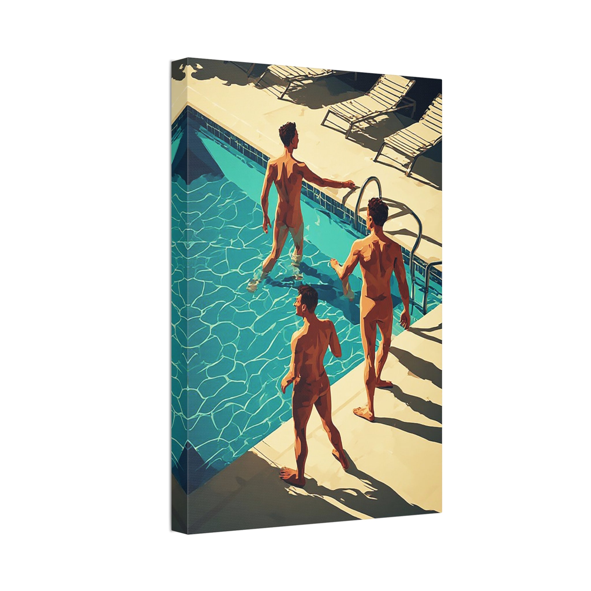 Retro Poolside Canvas Print — Midcentury Men by the Pool Stretched 1.5"