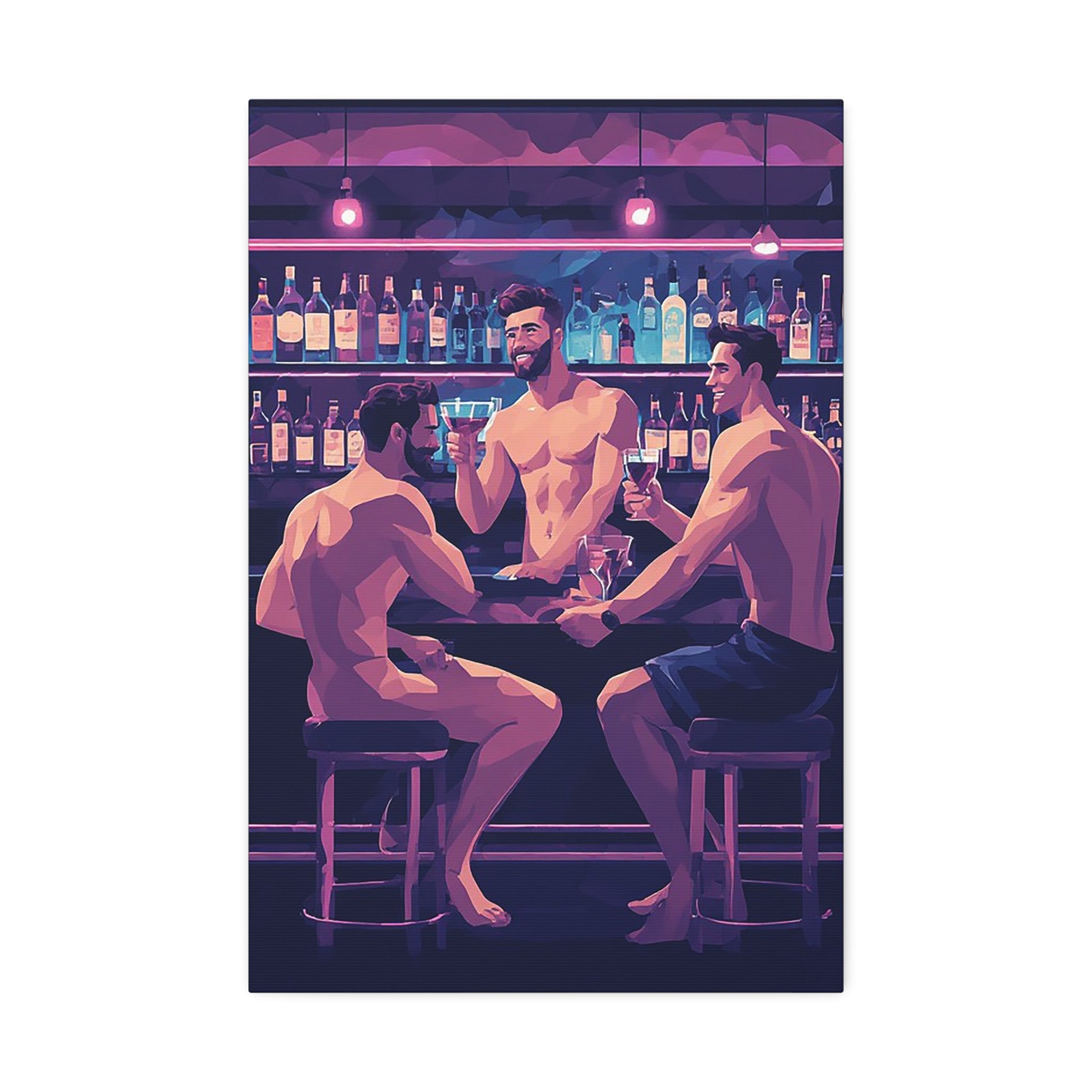 Naked Bartenders Canvas Print – Men at the Bar Stretched Wall Art