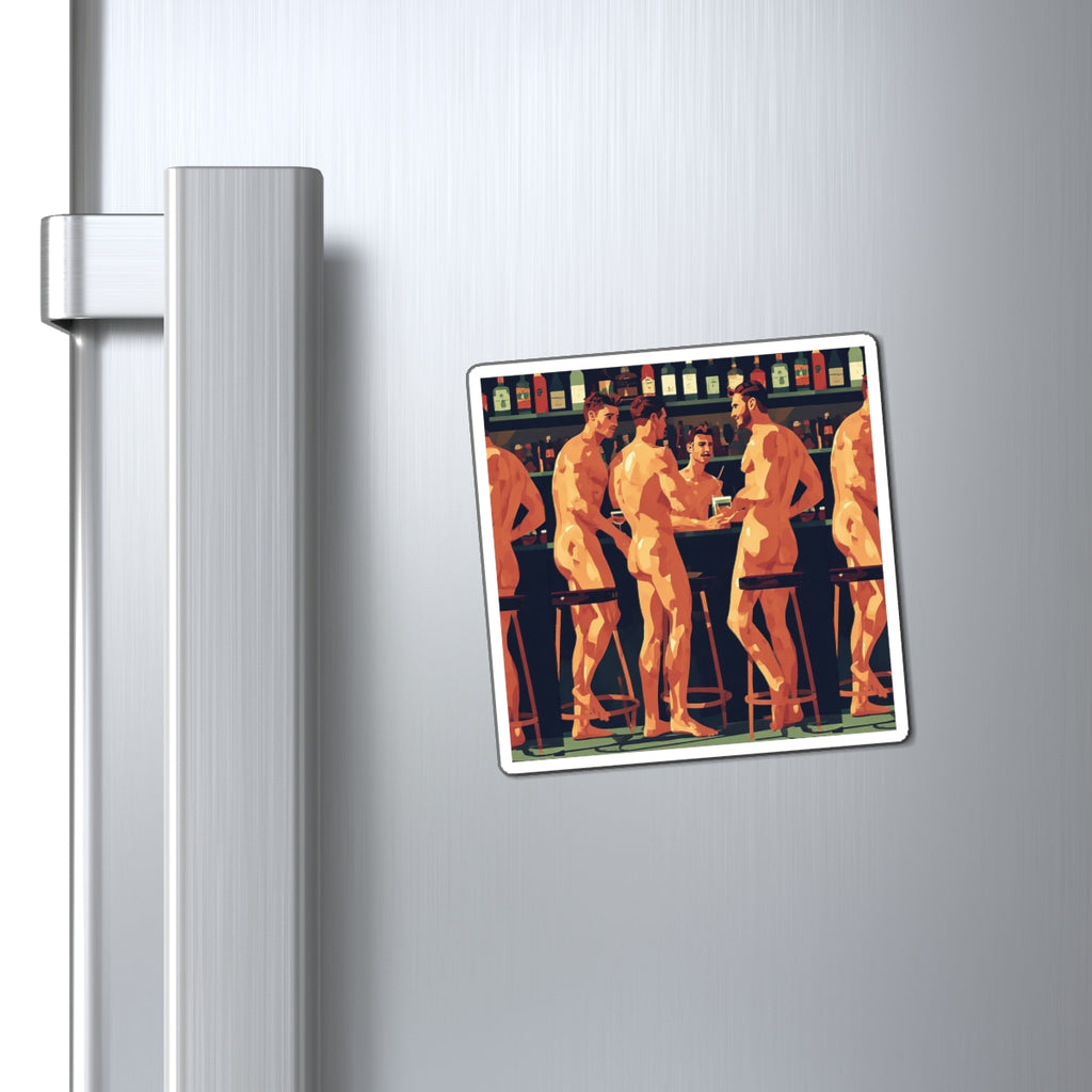 Naked Bar Scene Magnet — Retro Pop Art LGBTQ+ Fridge Decor