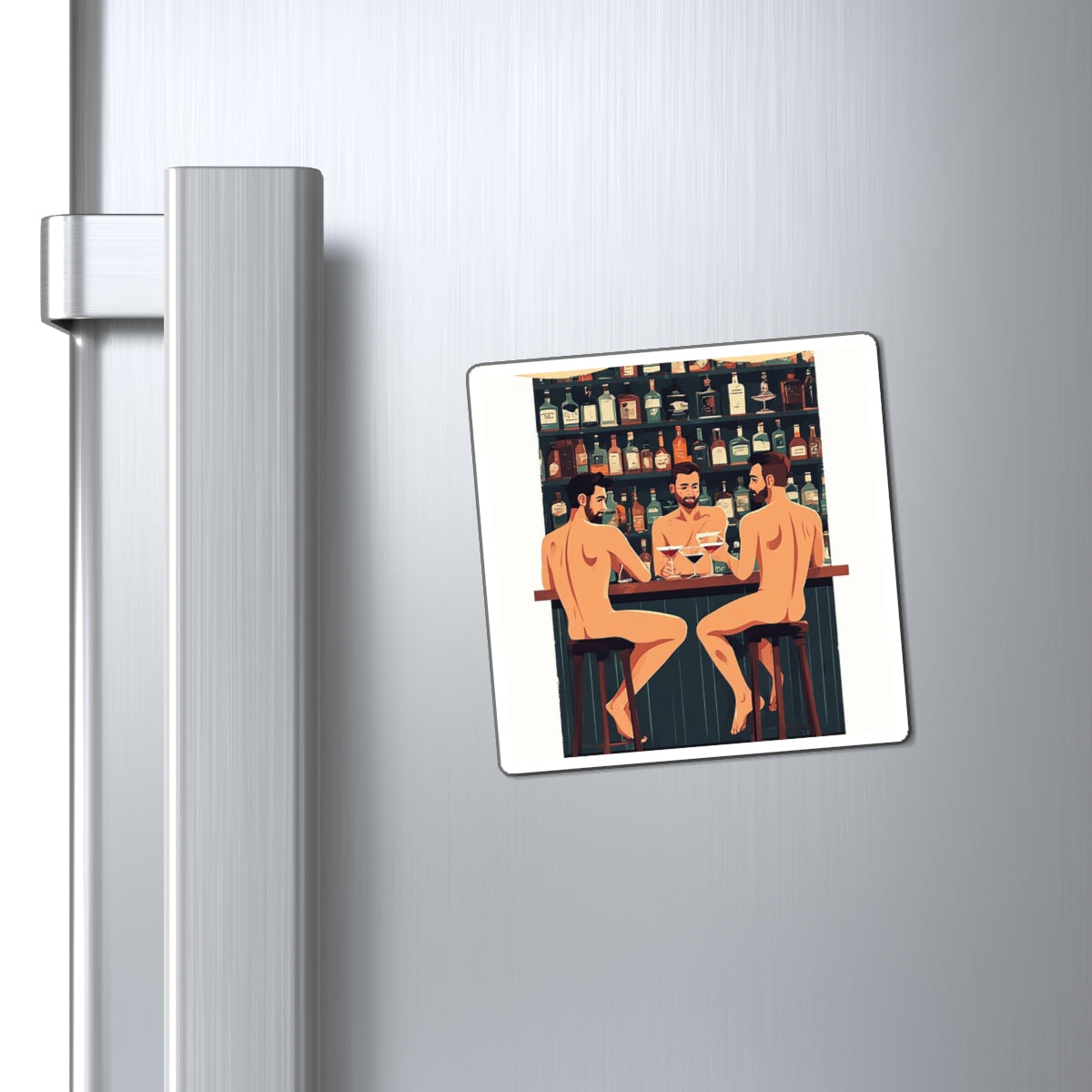 Naked Bartenders Bar Scene Magnet — Funny LGBTQ+ Refrigerator Decor