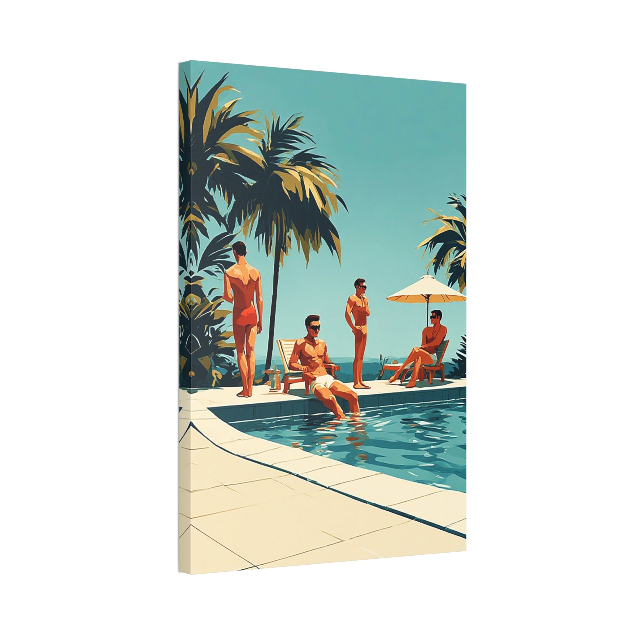 Vintage Poolside Canvas Wall Art — Retro Palm Trees & Sunbathers